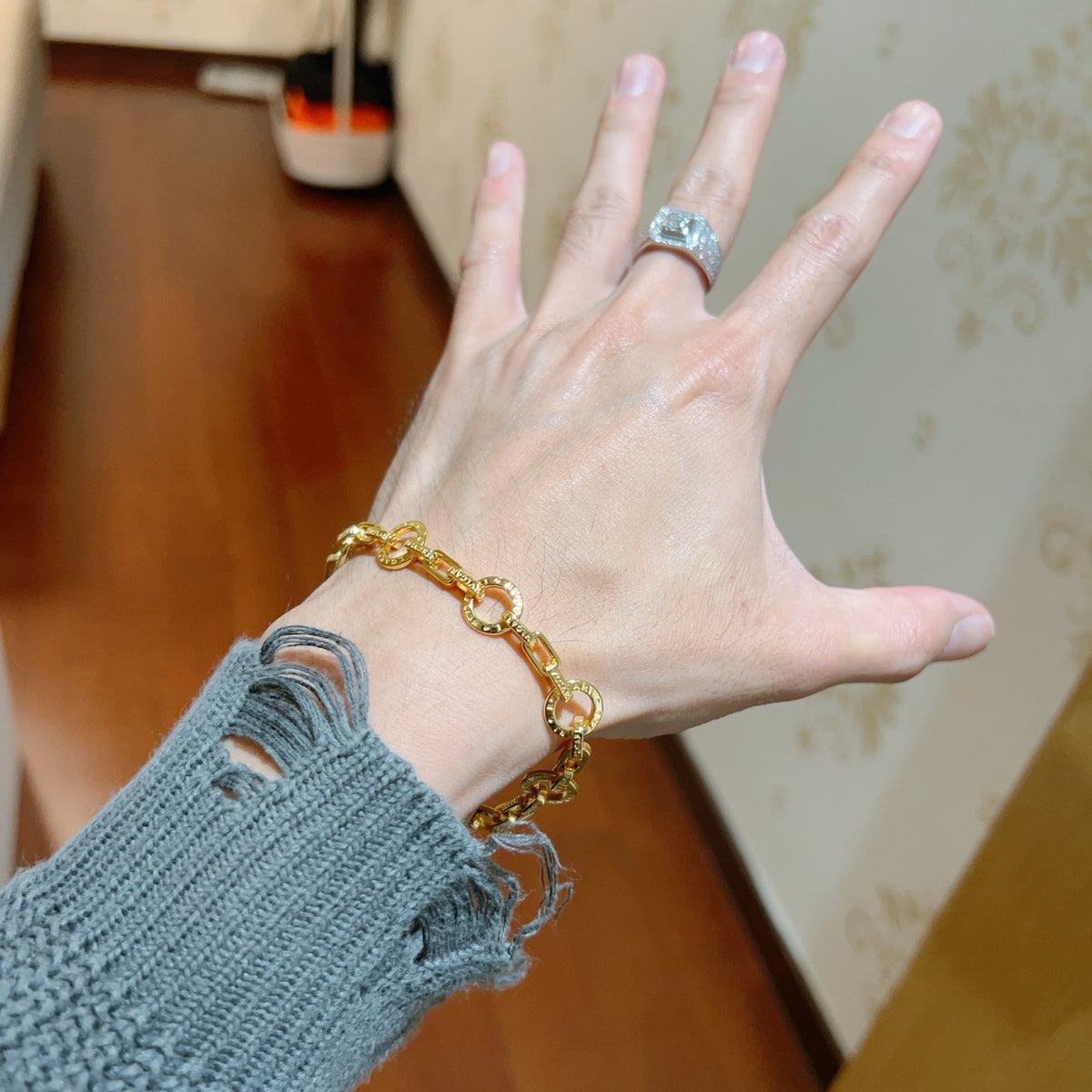 Geometric Emblem Statement Ring in Polished Metal-Tone – Design 074 detail view