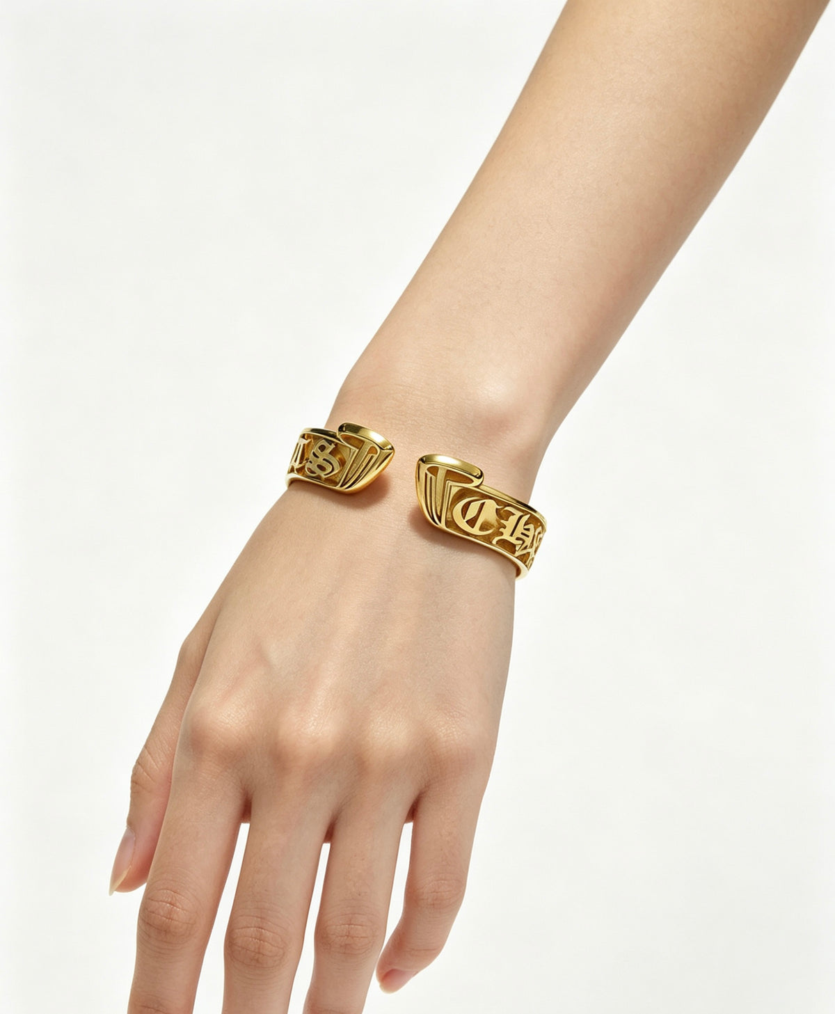 Signature Emblem Bangle in Polished Metal-Tone – Design 004 detail view