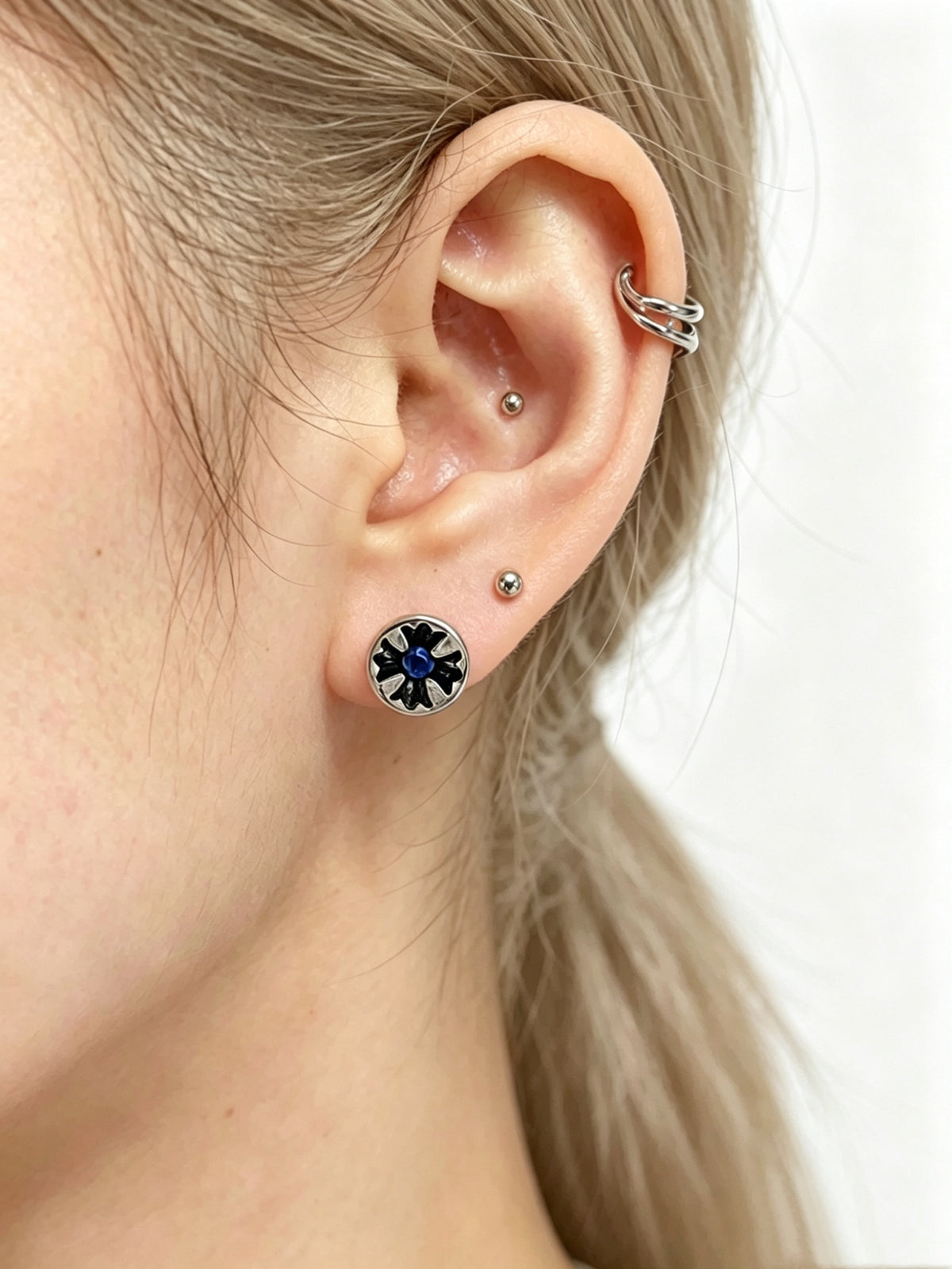 Signature Emblem Statement Earrings in Polished Metal-Tone – Design 011 detail view
