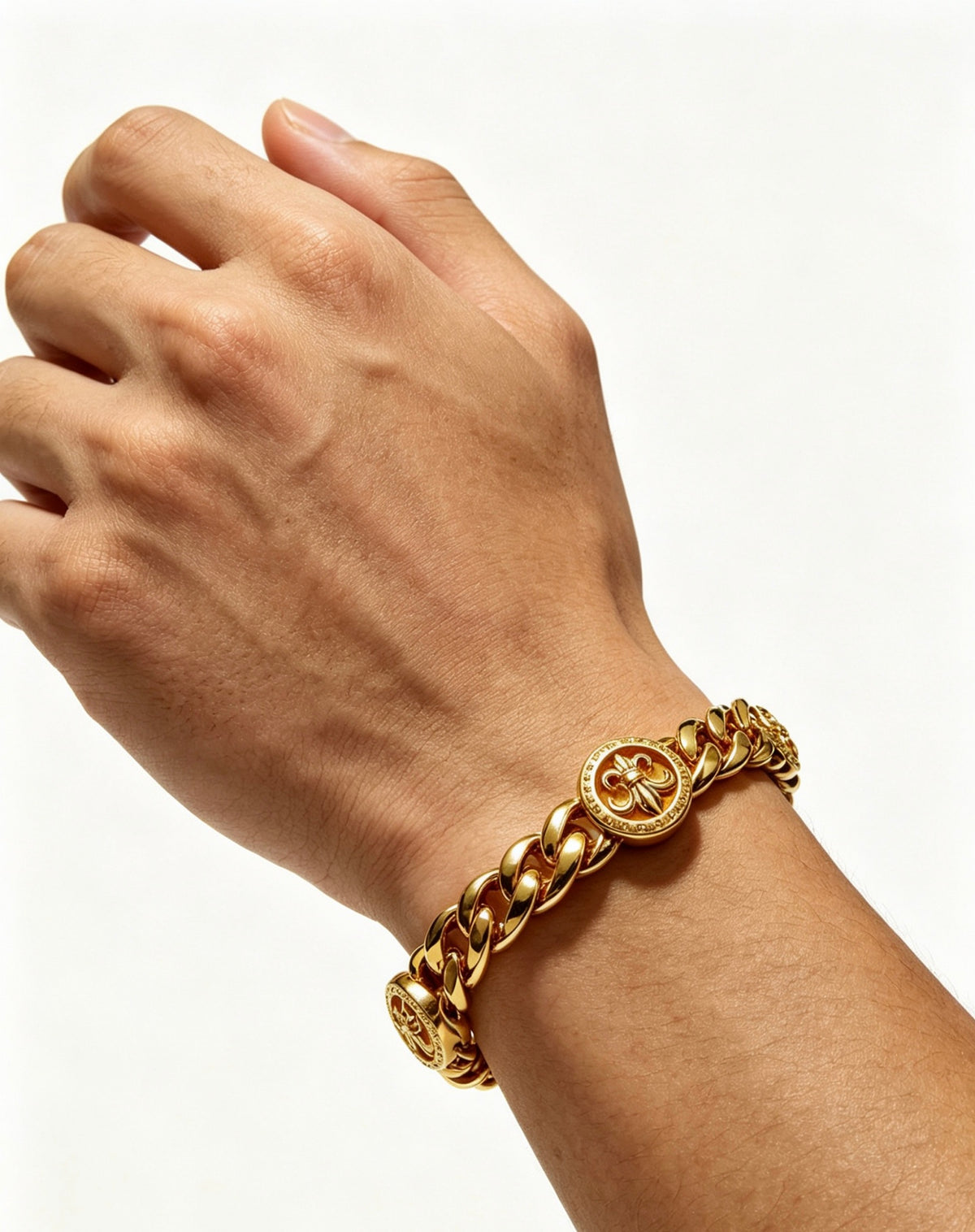 Signature Emblem Bracelet in Polished Metal-Tone – Design 019 detail view
