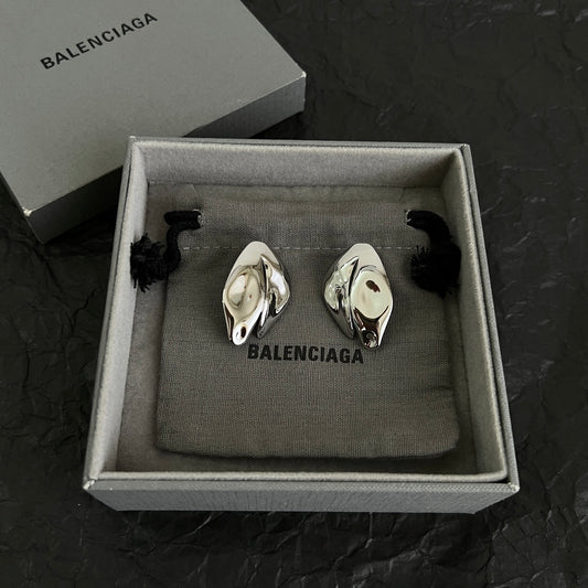 Geometric Emblem Stud Earrings in Polished Metal-Tone – Design 002 main product view
