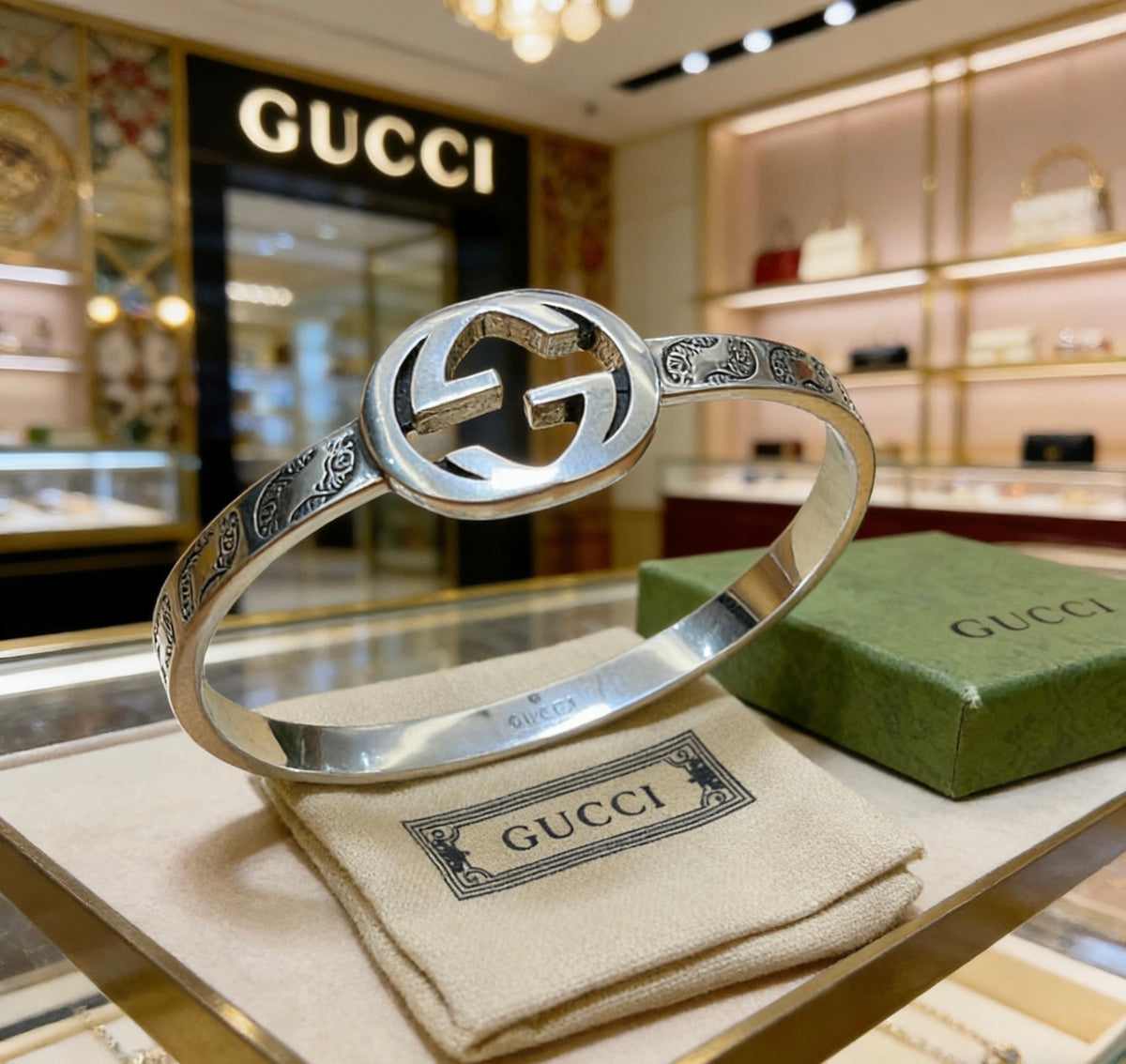 Double-G Emblem Bangle in Polished Metal-Tone – Design 008 front product view