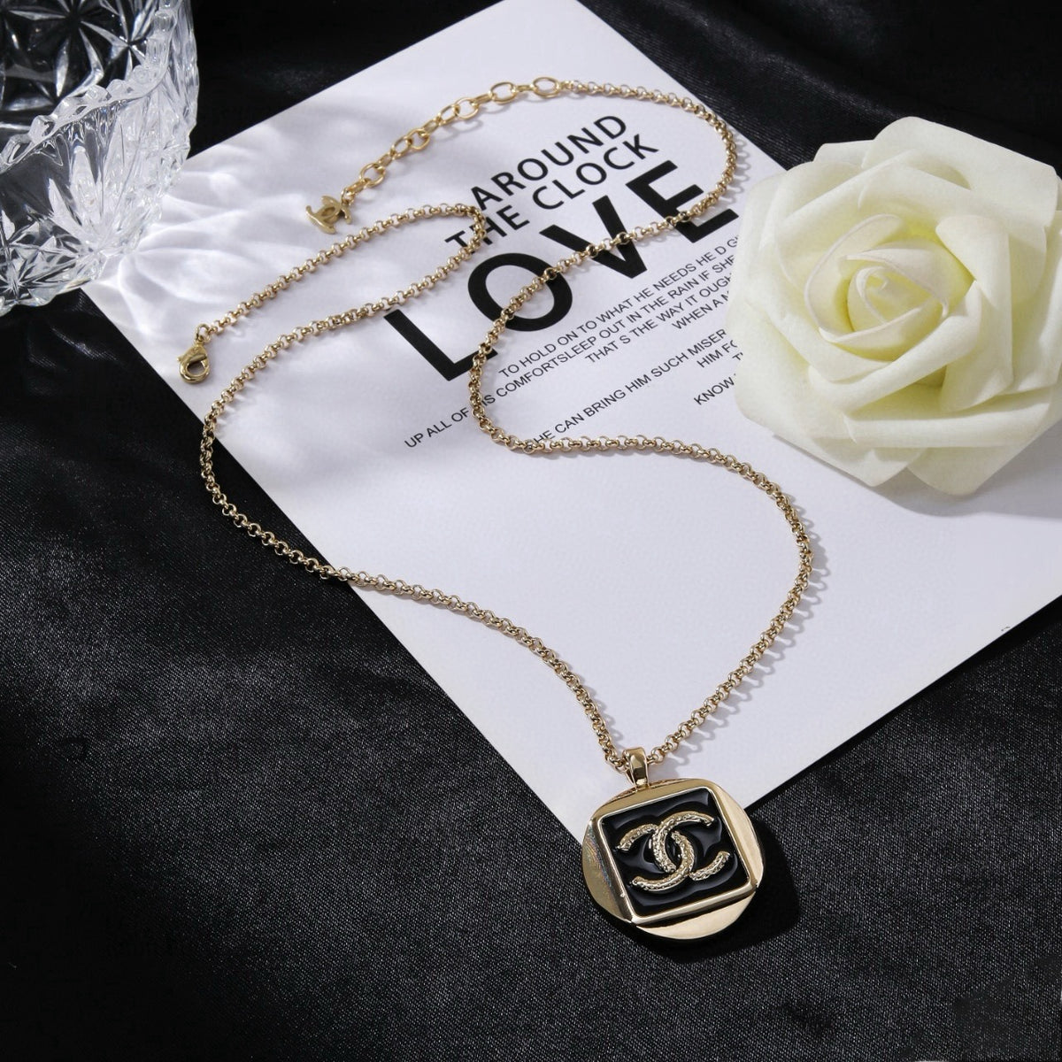 Signature Emblem Pendant Necklace in Polished Metal-Tone – Design 035 side detail
