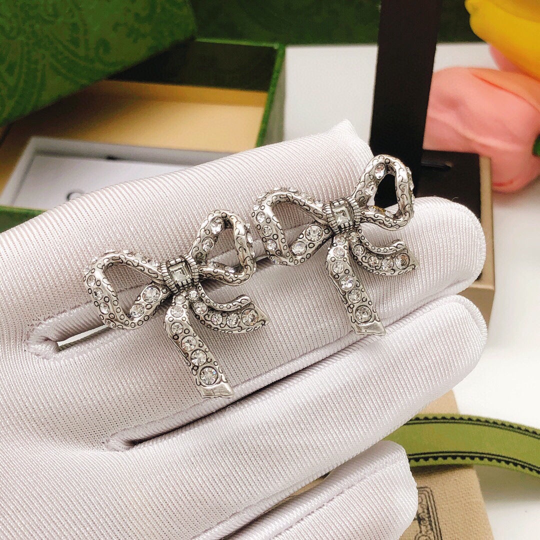 Bow Crystal-Accent Stud Earrings front product view