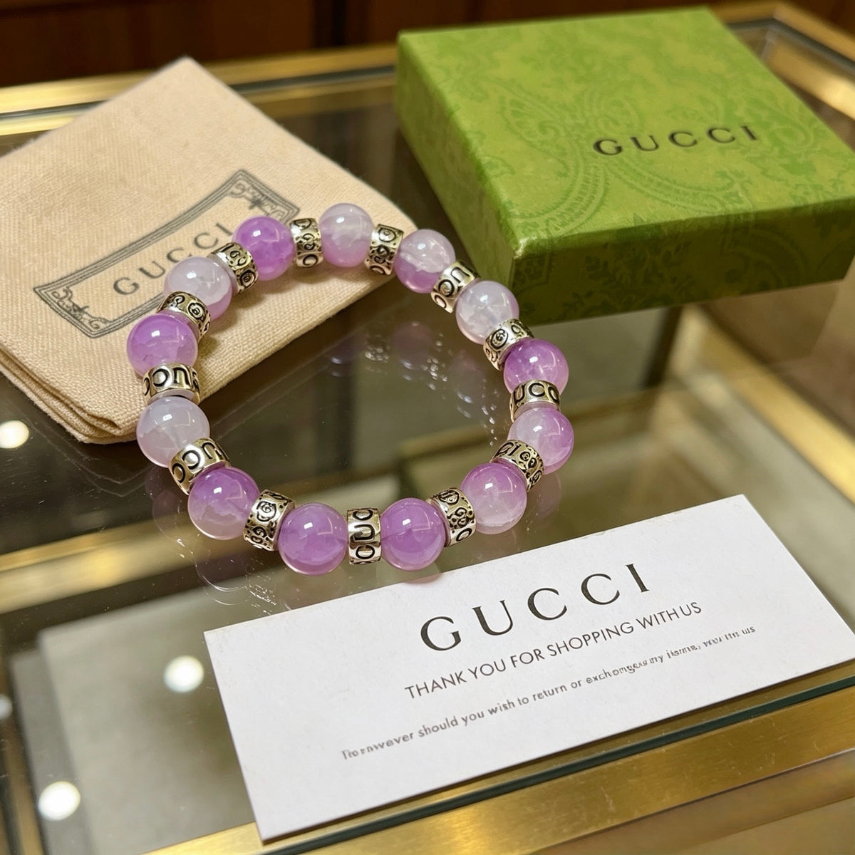 Double-G Emblem Beaded Bracelet in Polished Metal-Tone – Crystal Detail – Design 005 main product view