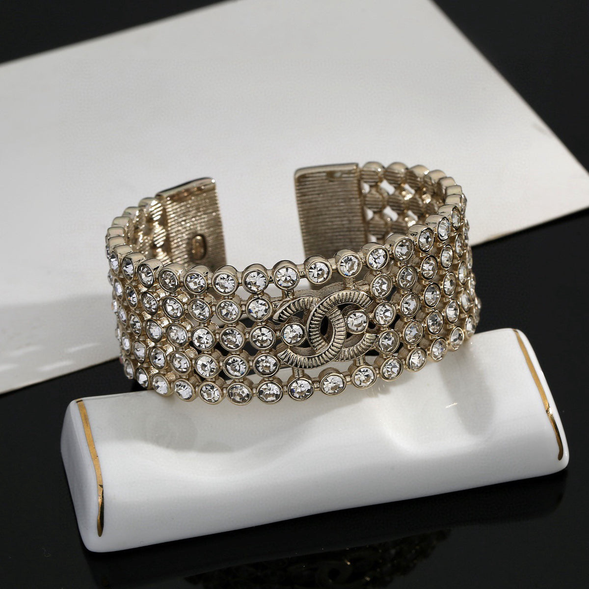 Signature Emblem Bangle in Polished Metal-Tone – Design 013 detail view