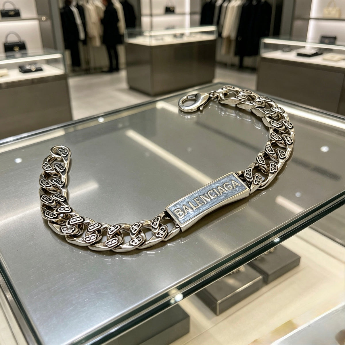 Geometric Emblem Bracelet in Polished Metal-Tone – Design 026 front product view