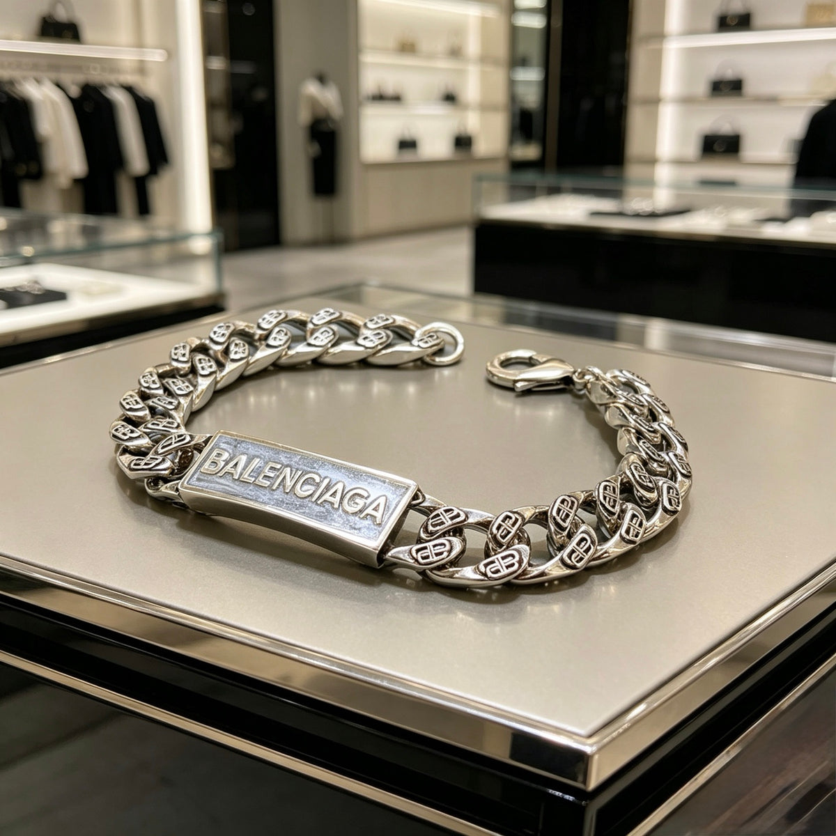 Geometric Emblem Bracelet in Polished Metal-Tone – Design 026 front product view