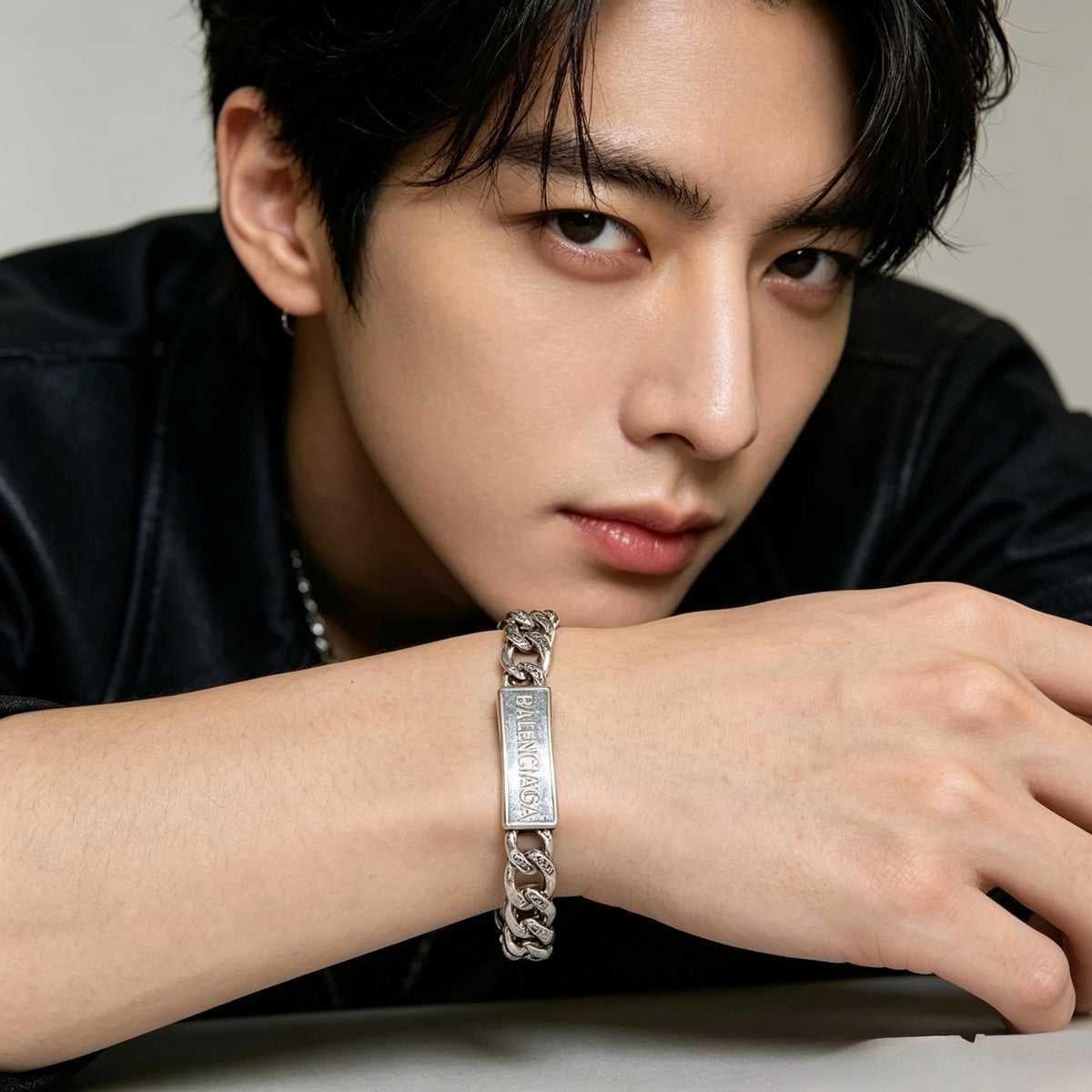 Geometric Emblem Bracelet in Polished Metal-Tone – Design 026 detail view