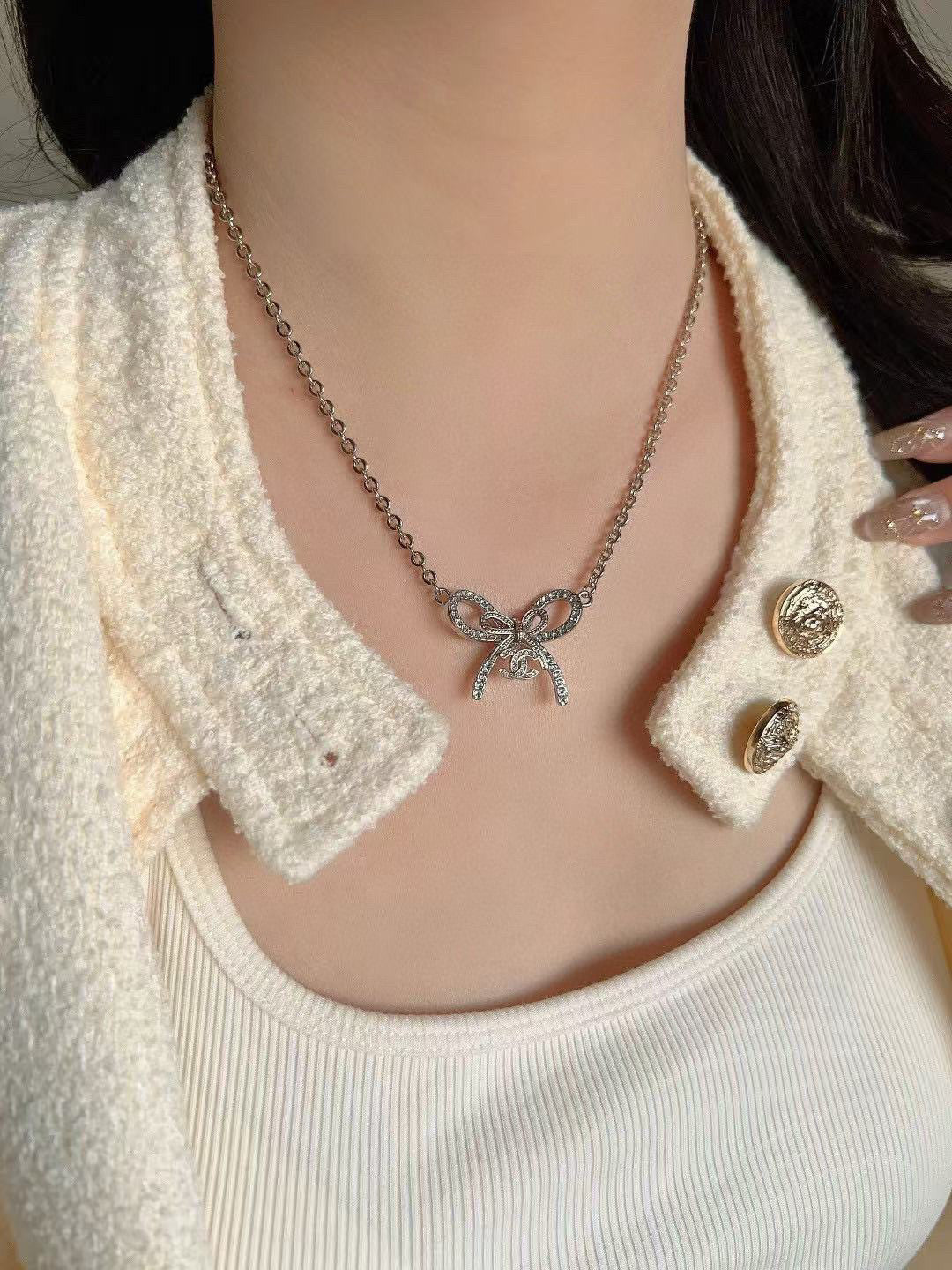 Double-C Emblem Crystal-Accent Pendant Necklace – Design 015 detail view