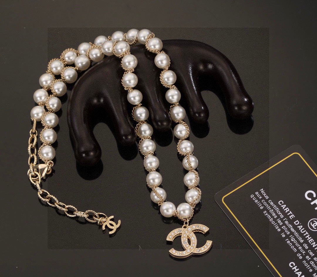 Double-C Emblem Bracelet in Polished Metal-Tone – Pearl Detail – Design 002 main product view