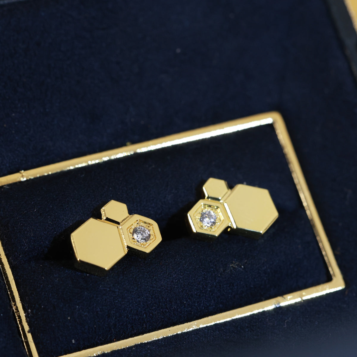 Signature Emblem Stud Earrings in Polished Metal-Tone – Design 001 main product view