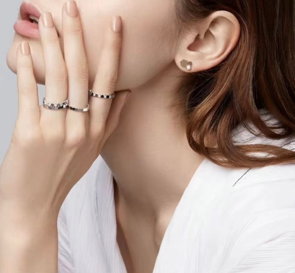 Signature Emblem Stud Earrings in Polished Metal-Tone – Design 001 front product view