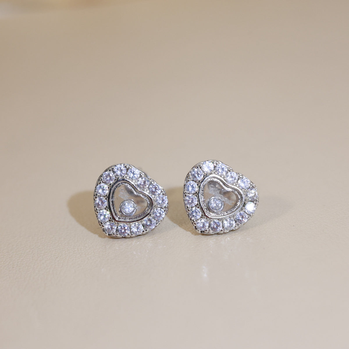 Heart Crystal-Accent Stud Earrings – Heart Detail front product view