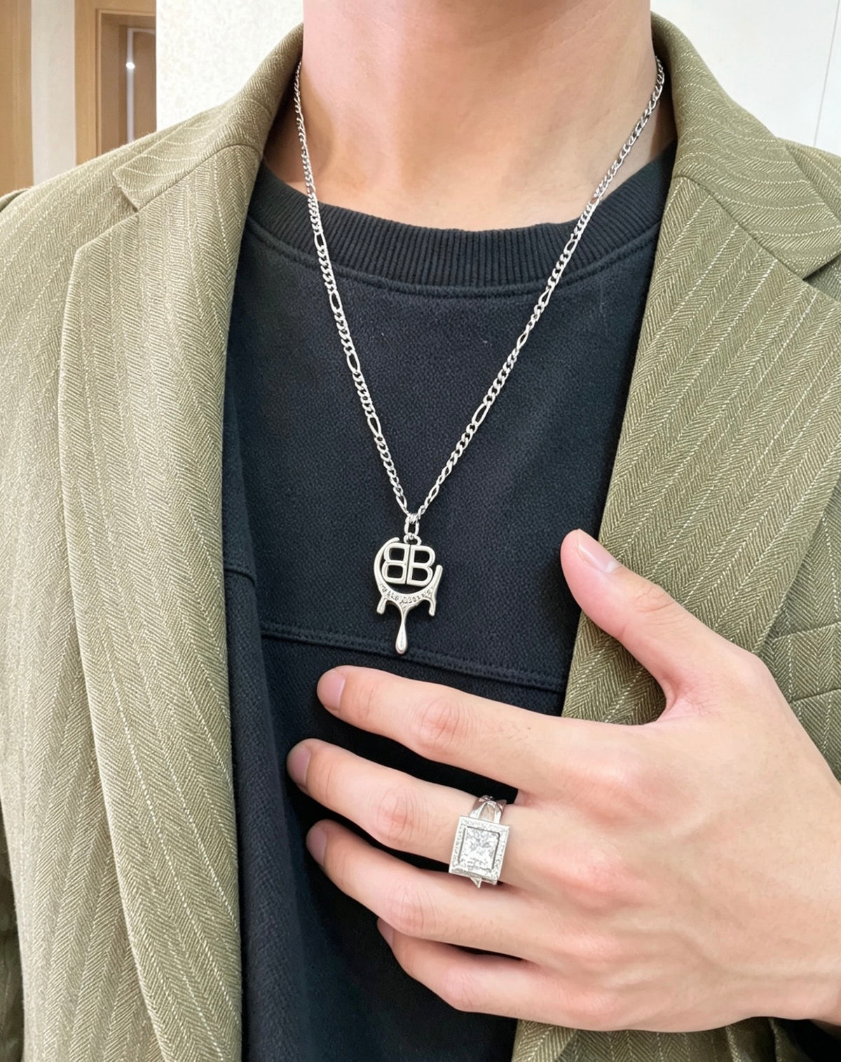 Geometric Emblem Pendant Necklace in Polished Metal-Tone – Vintage Detail – Design 015 front product view