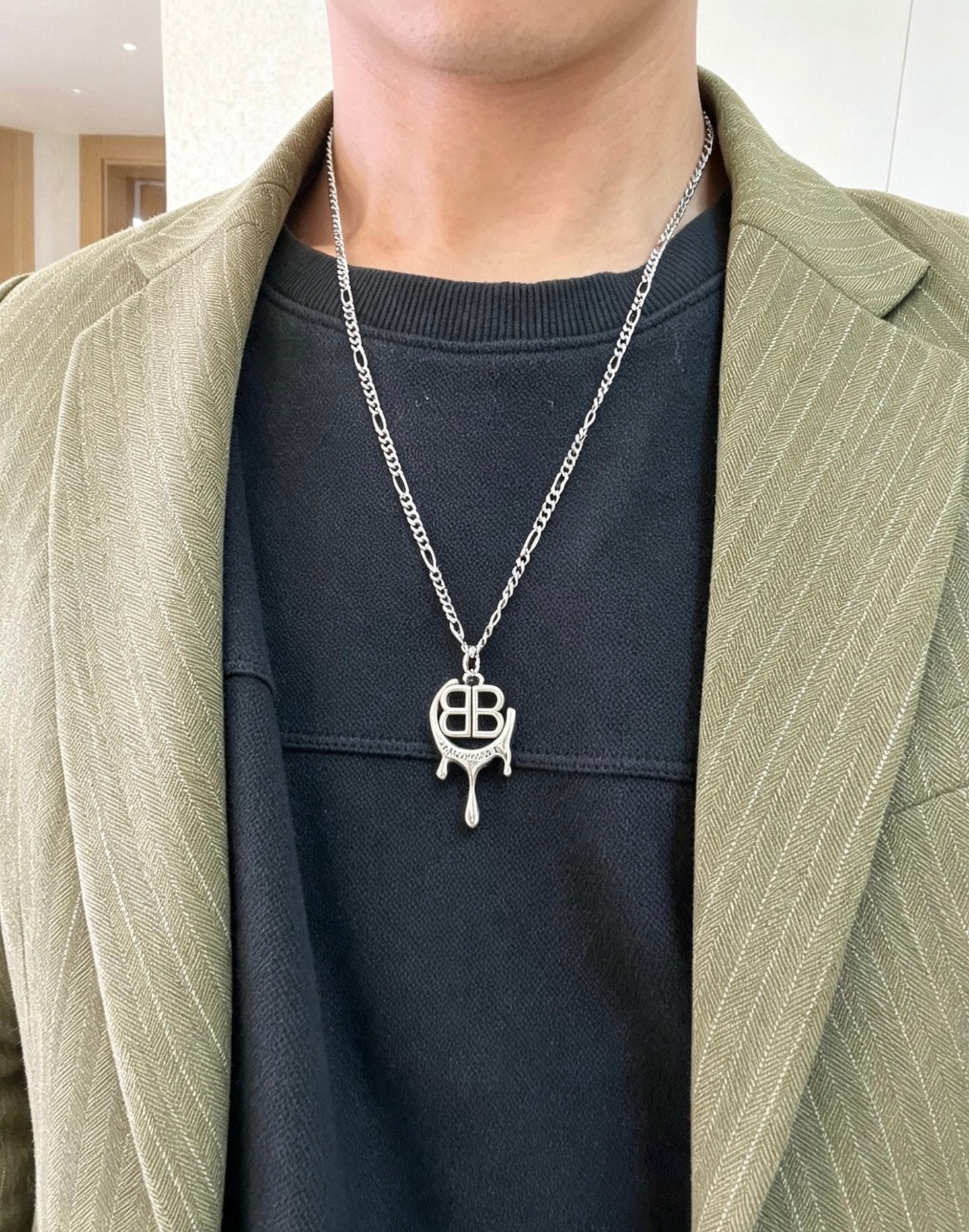 Geometric Emblem Pendant Necklace in Polished Metal-Tone – Vintage Detail – Design 029 styled product view