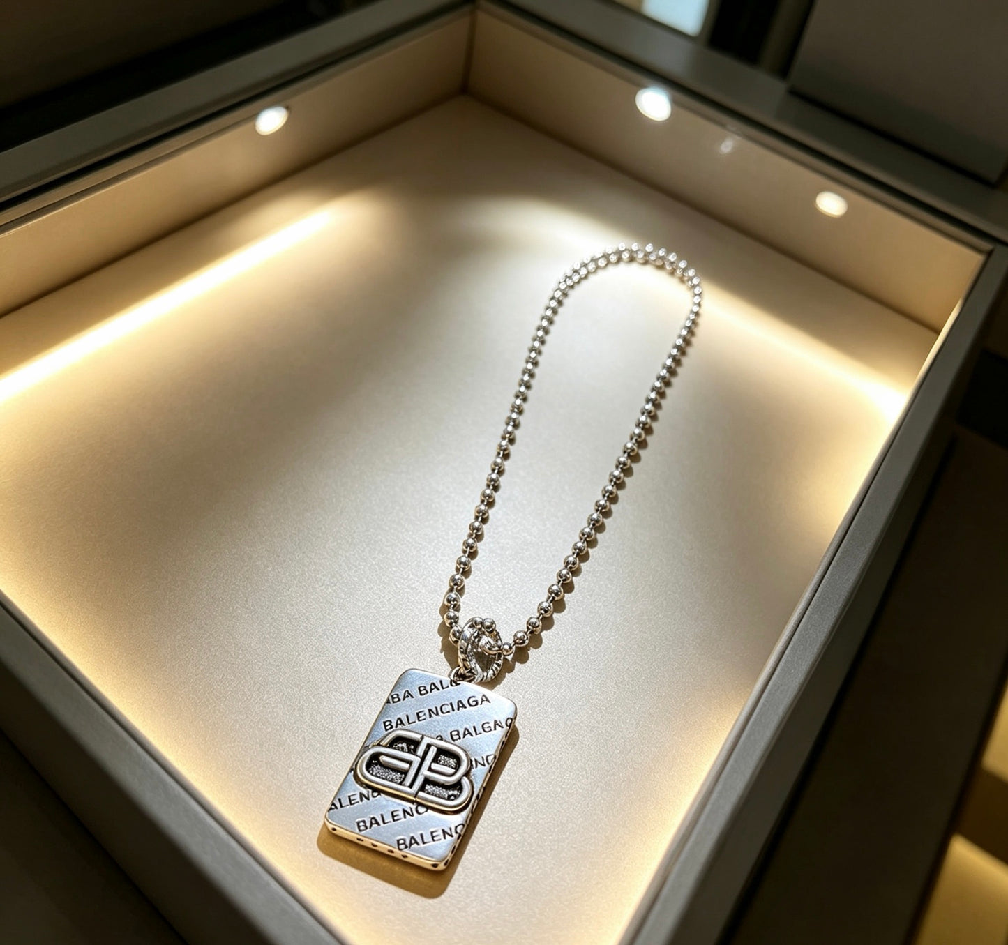 Geometric Emblem Pendant Necklace in Polished Metal-Tone – Vintage Detail – Design 027 detail view