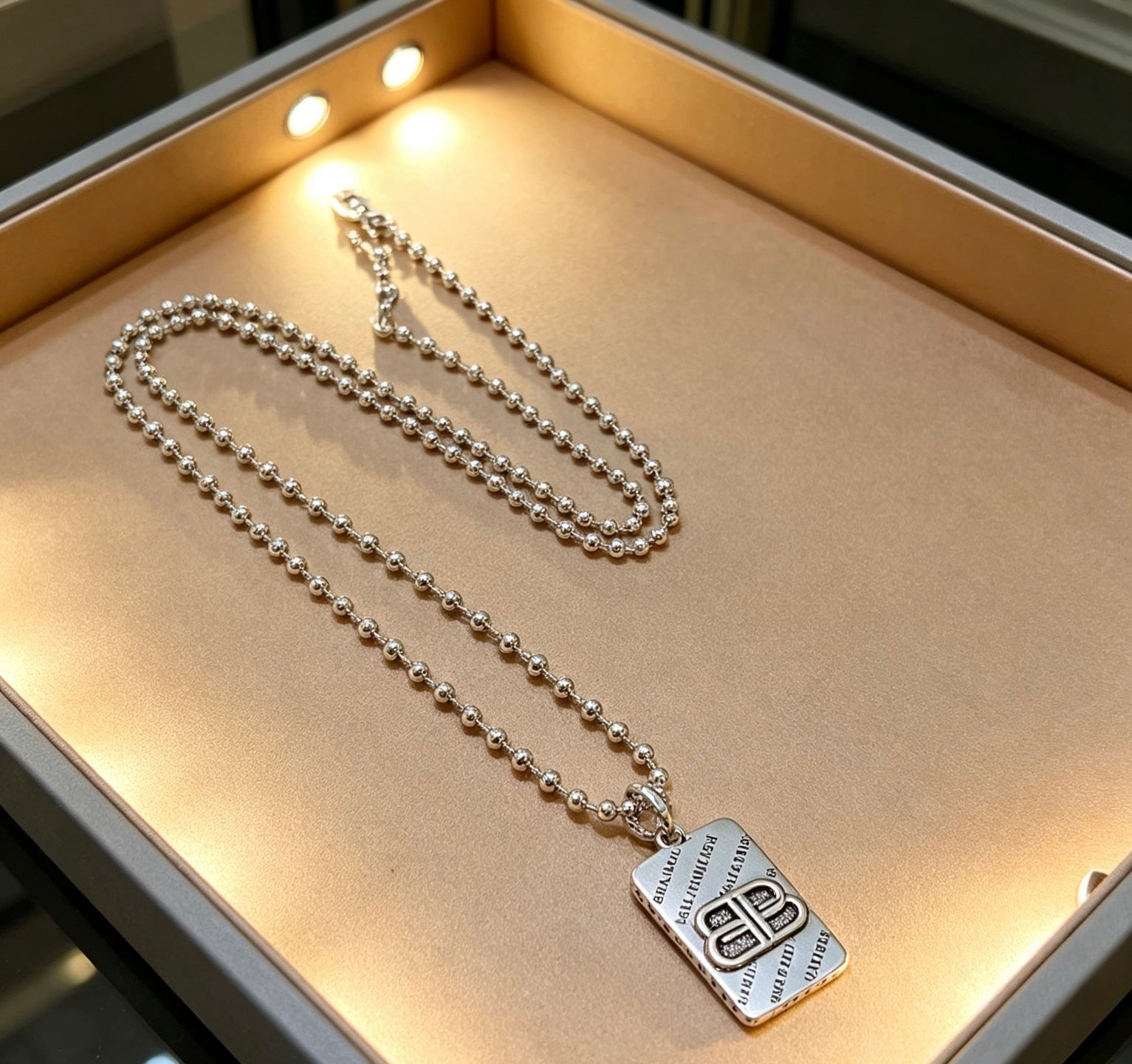 Geometric Emblem Pendant Necklace in Polished Metal-Tone – Vintage Detail – Design 013 side detail