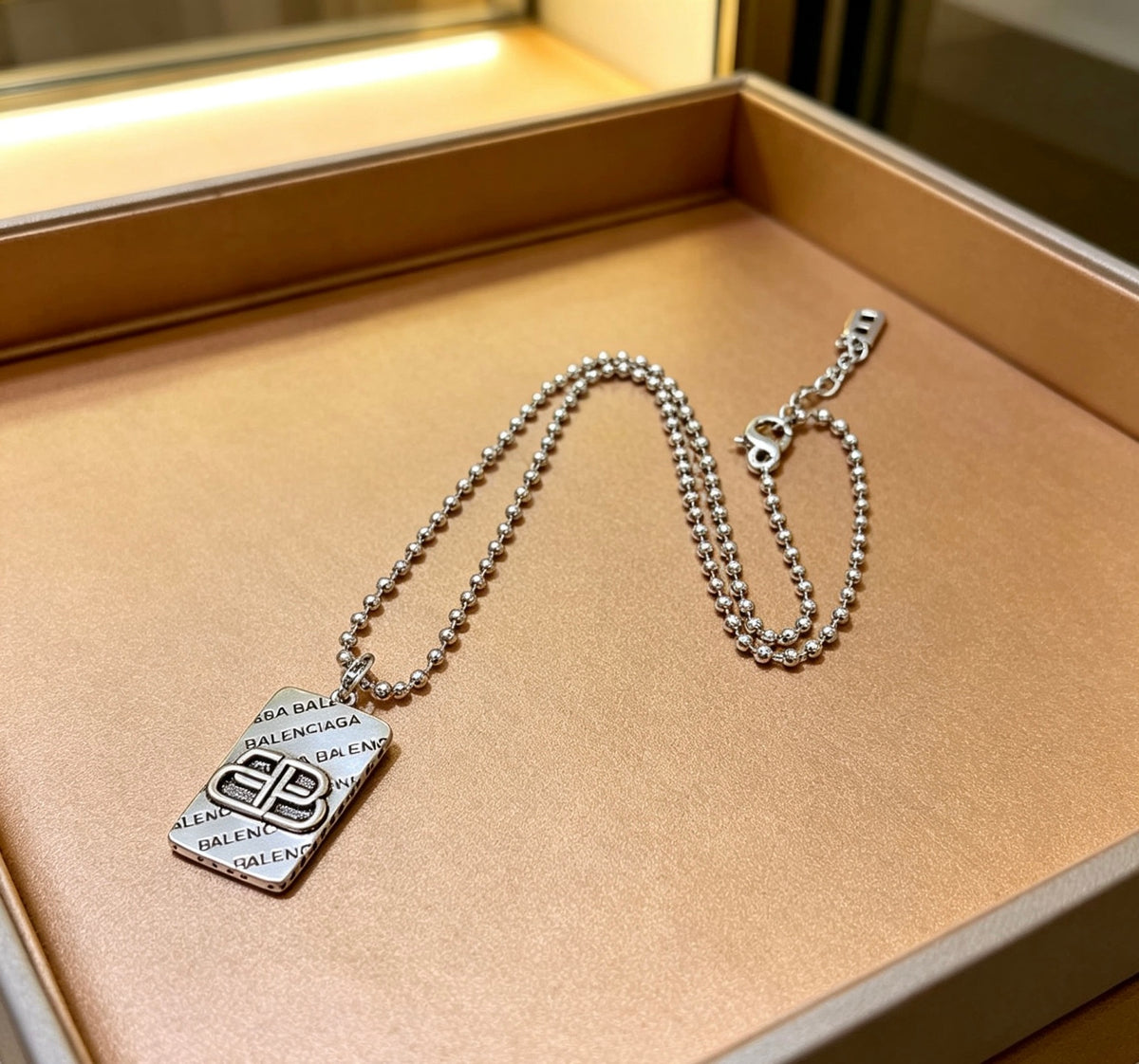 Geometric Emblem Pendant Necklace in Polished Metal-Tone – Vintage Detail – Design 013 main product view