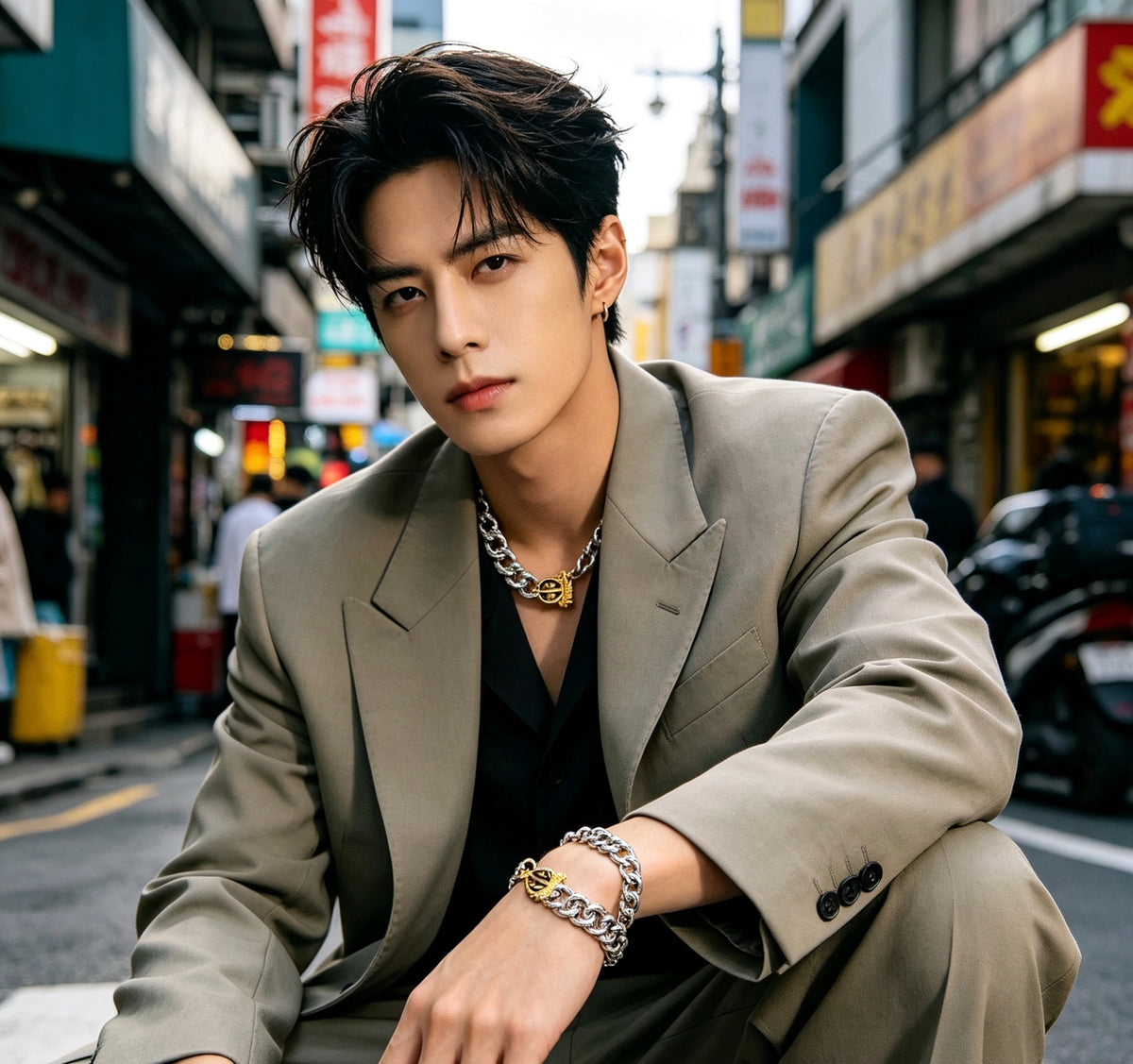 Geometric Emblem Bracelet in Polished Metal-Tone – Design 010 detail view