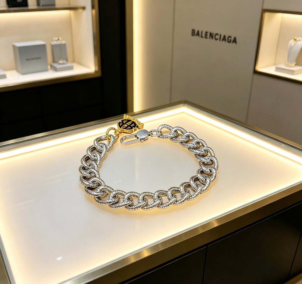 Geometric Emblem Bracelet in Polished Metal-Tone – Design 010 main product view