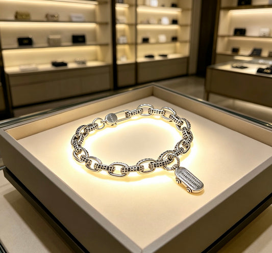 Geometric Emblem Bracelet in Polished Metal-Tone – Design 017 main product view