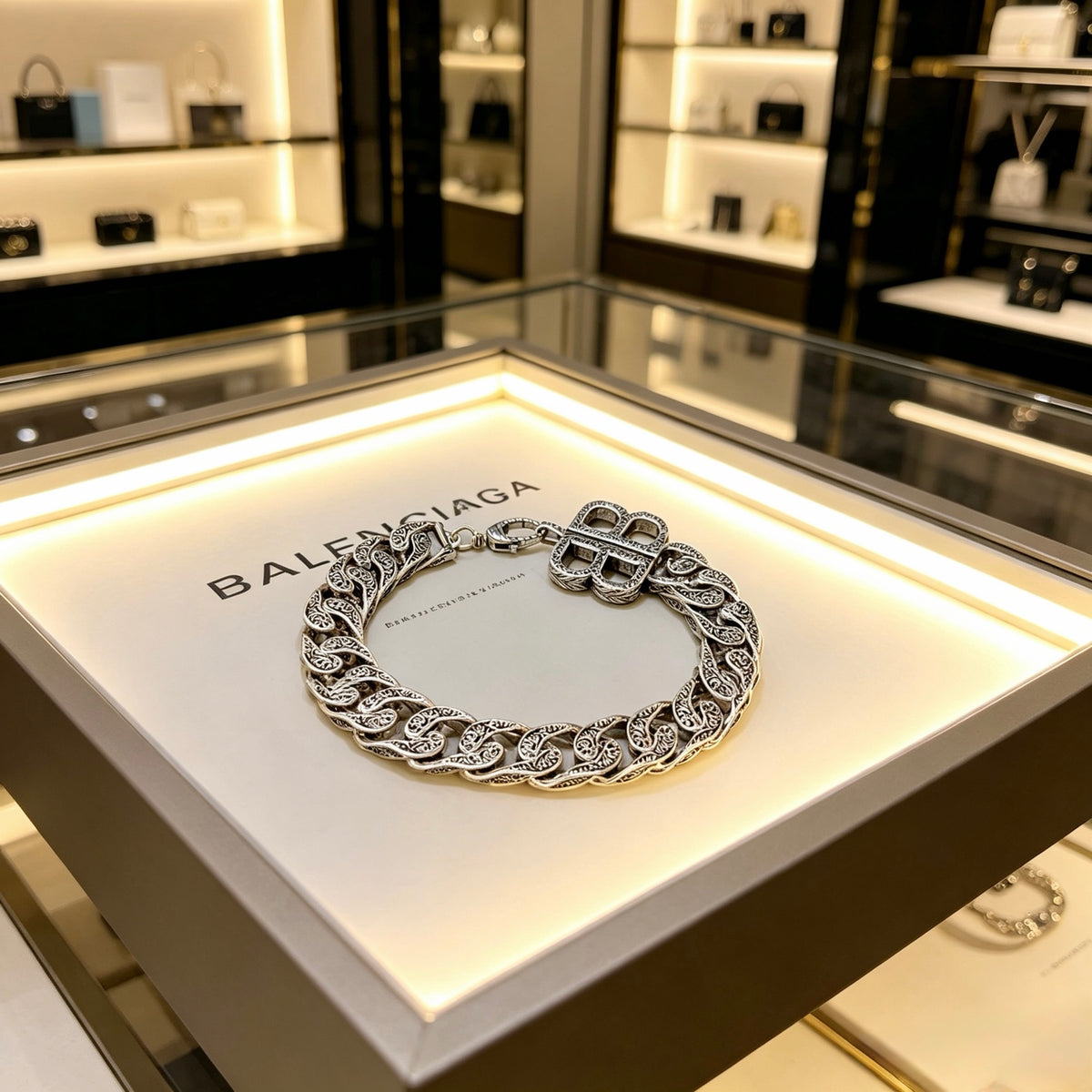 Geometric Emblem Bracelet in Polished Metal-Tone – Design 008 front product view