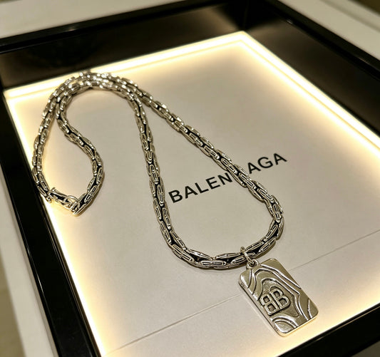 Geometric Emblem Pendant Necklace in Polished Metal-Tone – Vintage Detail – Design 024 main product view