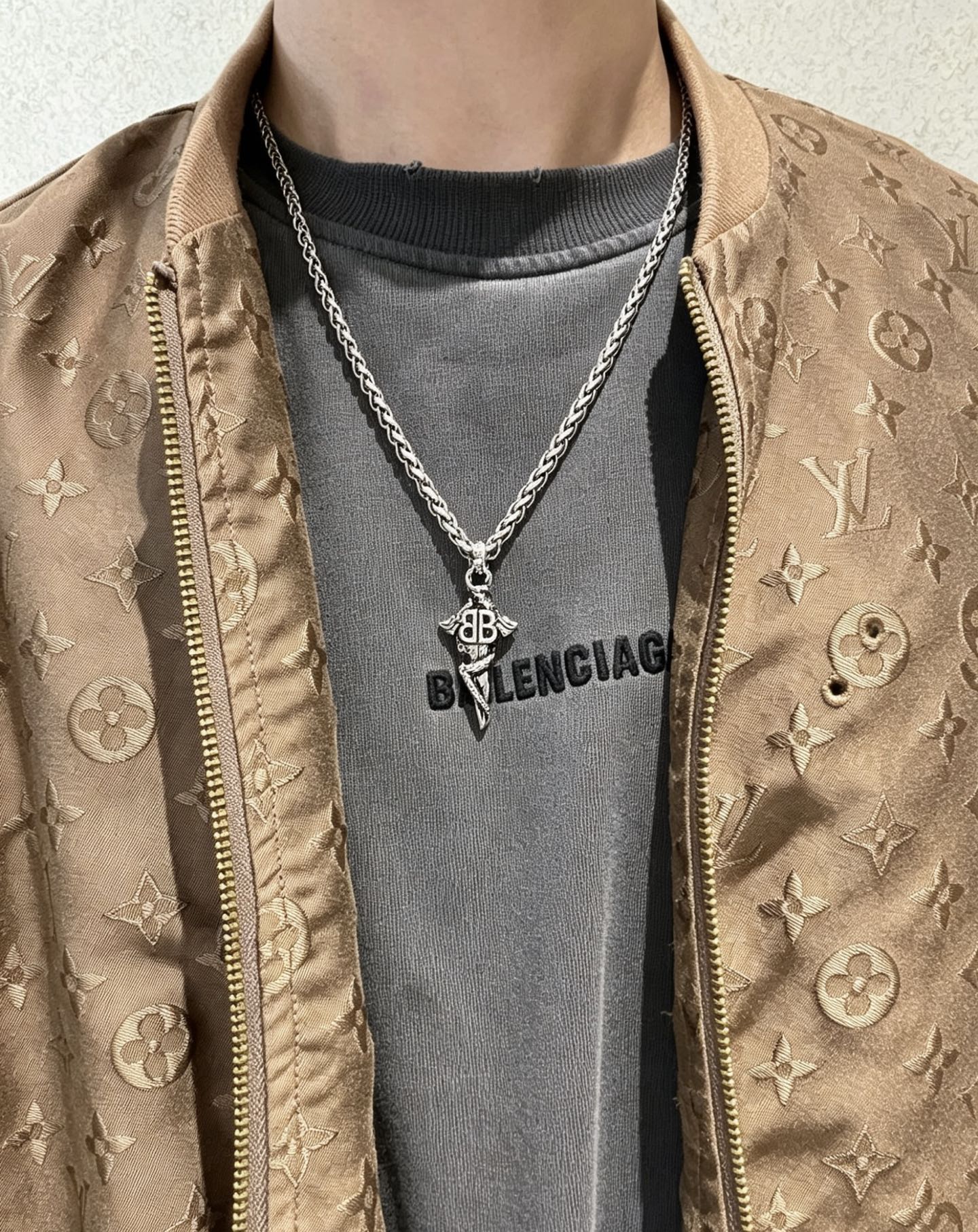 Geometric Emblem Pendant Necklace in Polished Metal-Tone – Vintage Detail – Design 009 styled product view