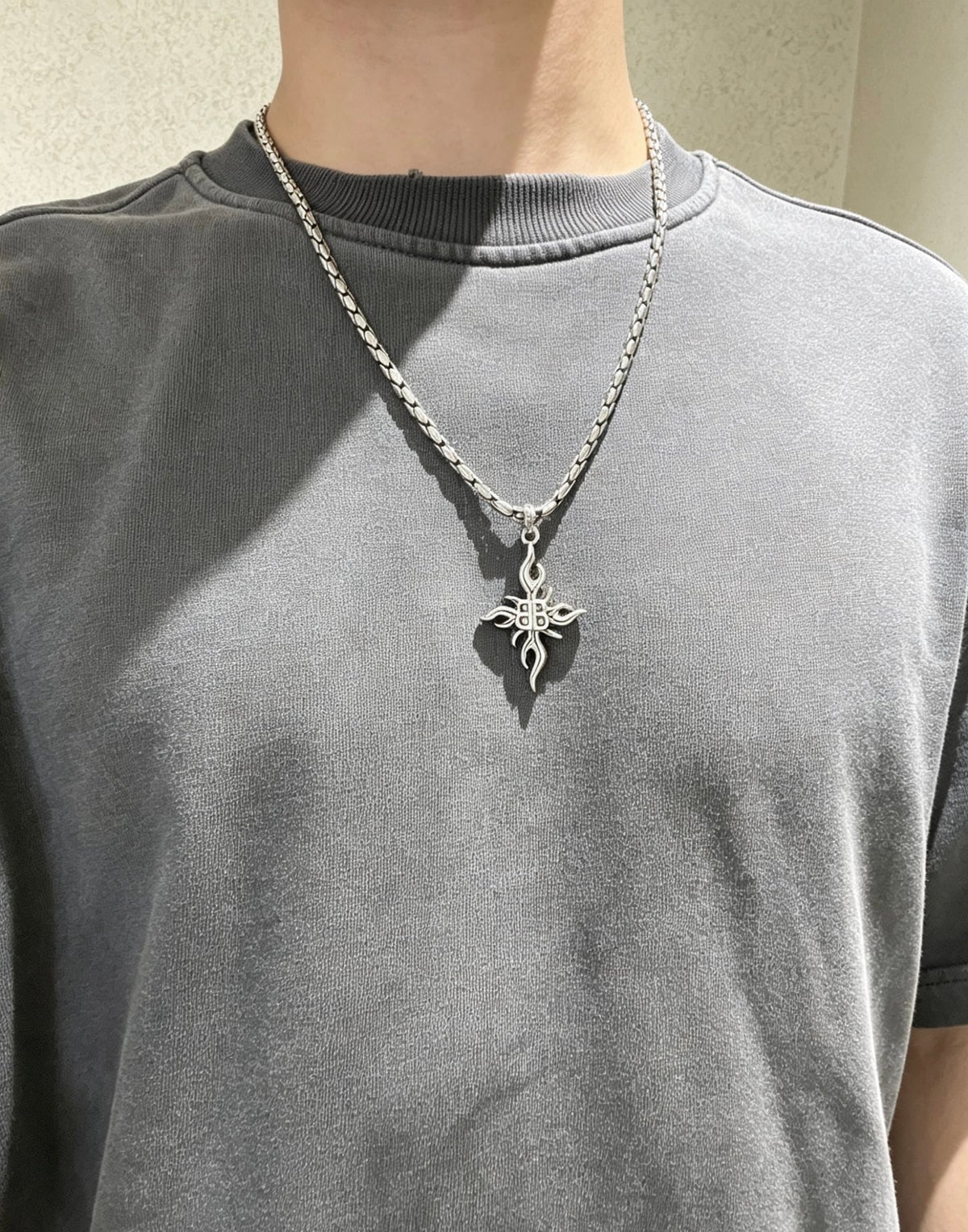 Geometric Emblem Pendant Necklace in Polished Metal-Tone – Vintage Detail – Design 022 front product view