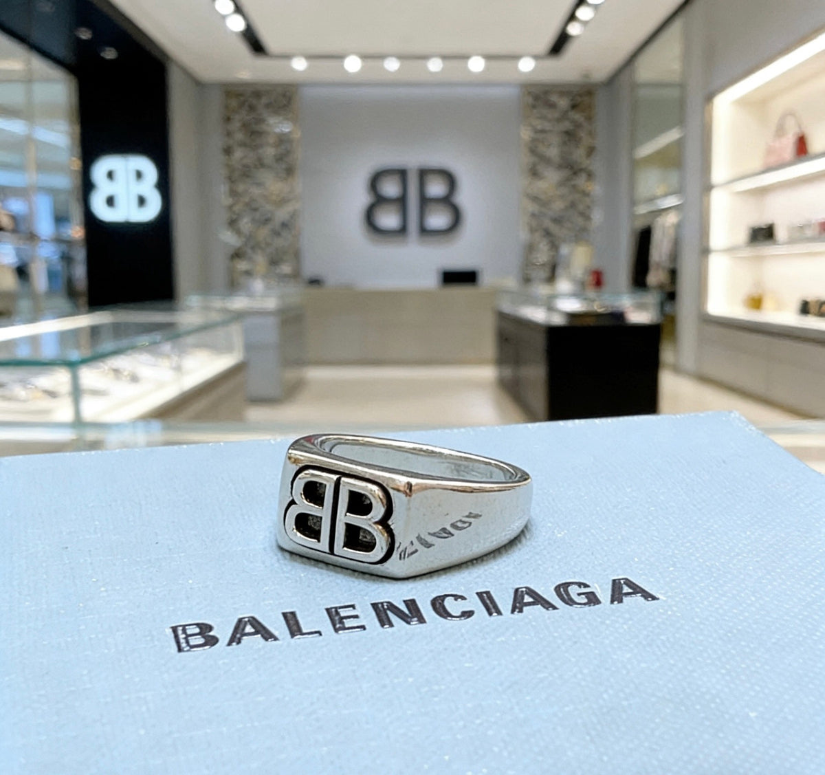 Geometric Emblem Statement Ring in Polished Metal-Tone – Design 004 front product view