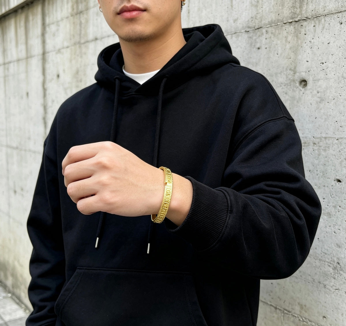 Geometric Emblem Bangle in Polished Metal-Tone – Design 002 styled product view
