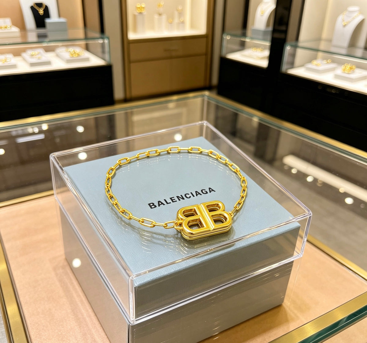Geometric Emblem Bracelet in Polished Metal-Tone – Design 003 front product view