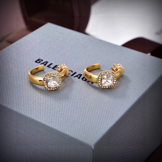 Geometric Emblem Stud Earrings in Gold-Tone – Design 003 main product view