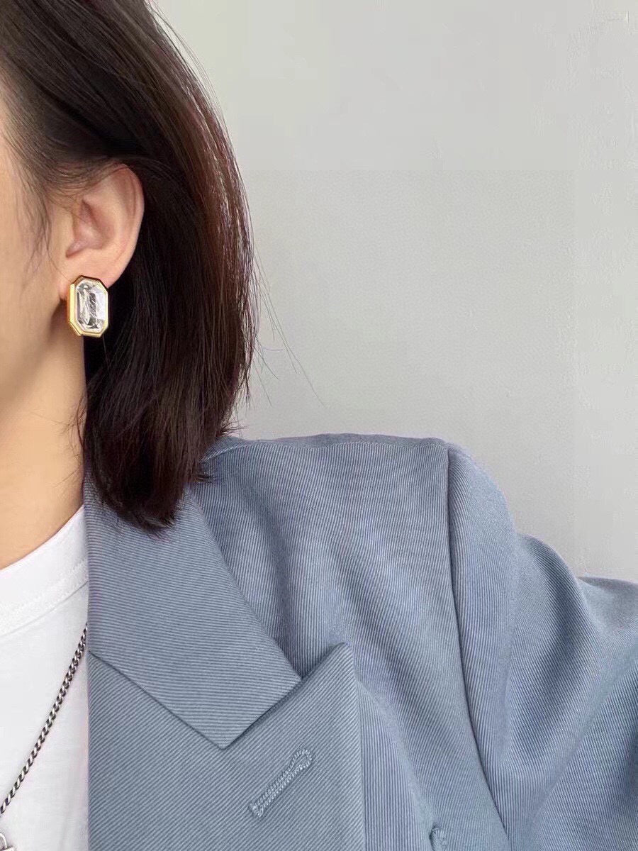 Geometric Emblem Stud Earrings in Gold-Tone – Design 002 front product view