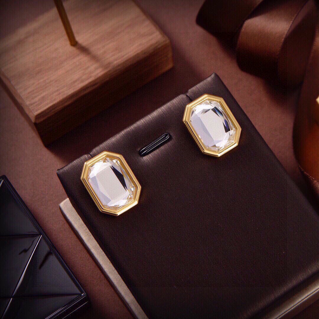 Geometric Emblem Stud Earrings in Gold-Tone – Design 002 detail view