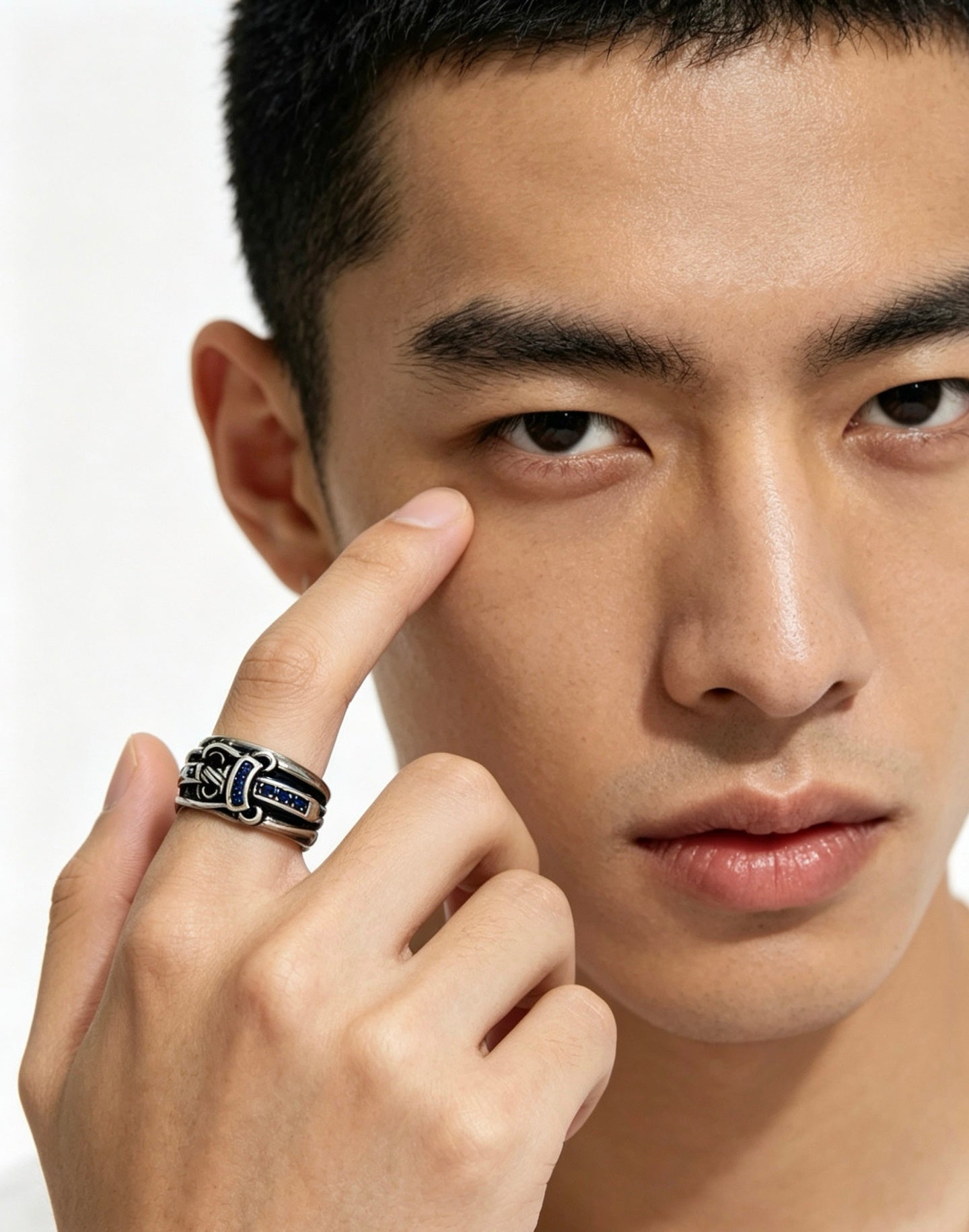 Signature Emblem Statement Ring in Polished Metal-Tone – Design 009 front product view