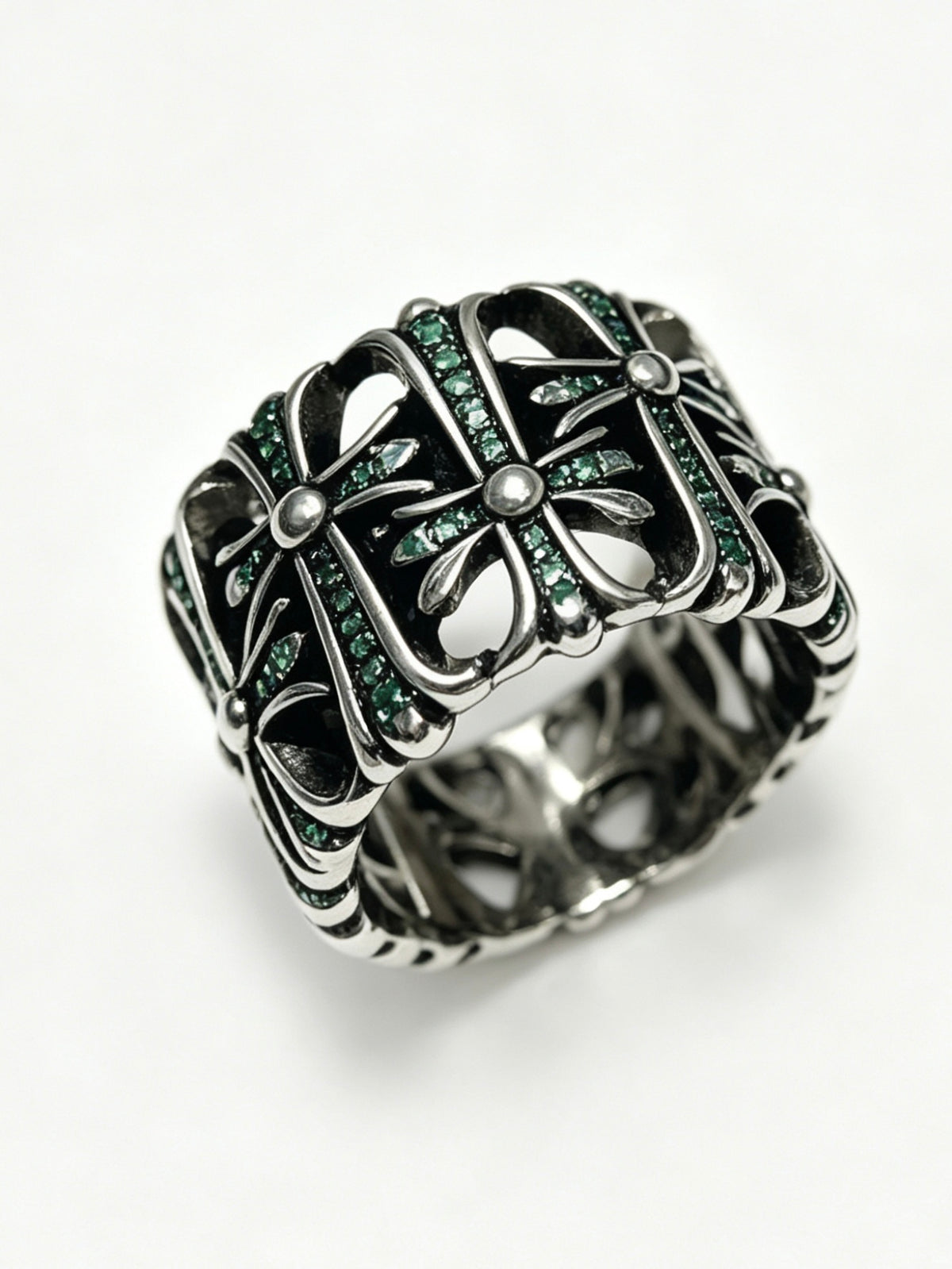 Signature Emblem Statement Ring in Polished Metal-Tone – Design 003 close-up detail