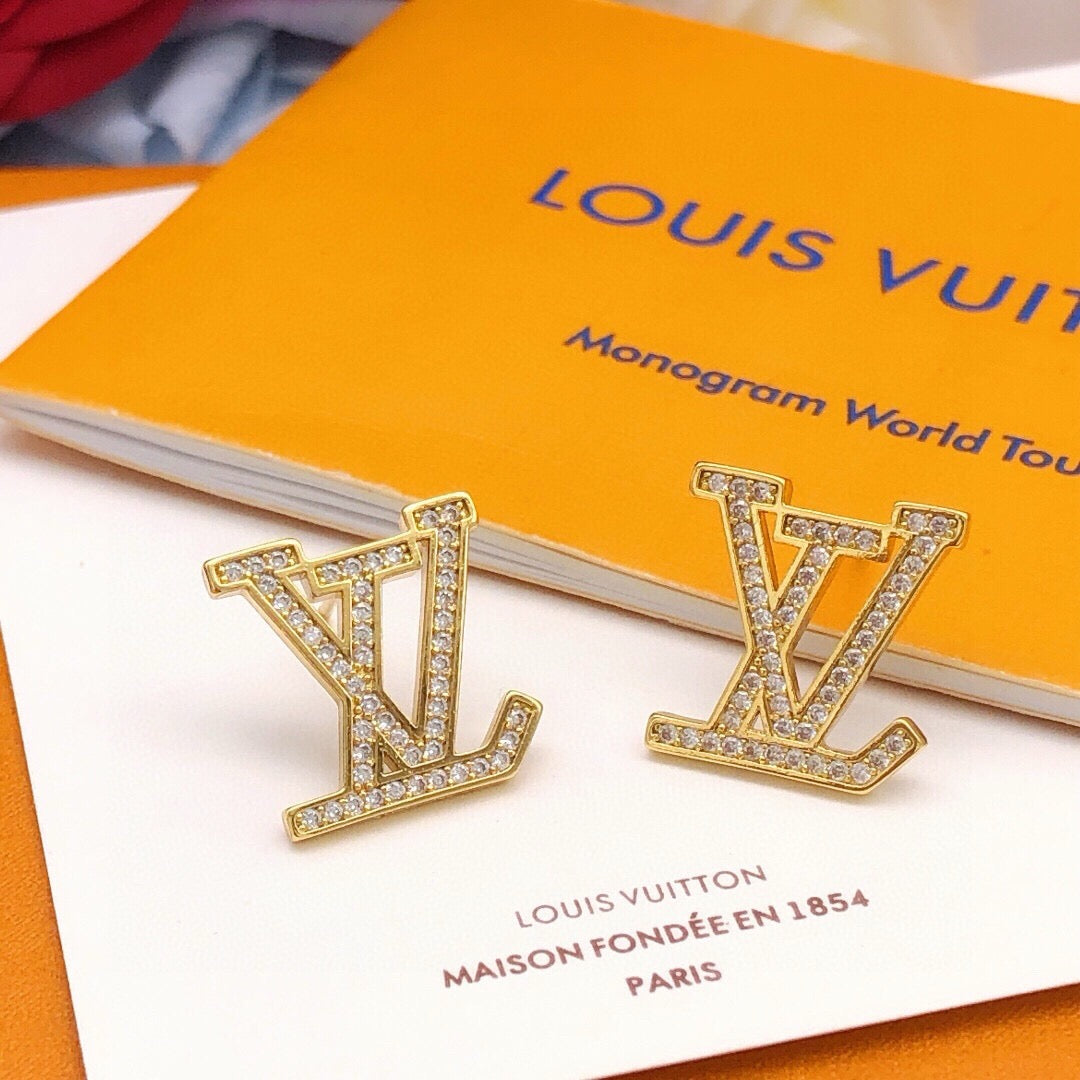 Letter Emblem Stud Earrings in Gold-Tone – Design 001 side detail