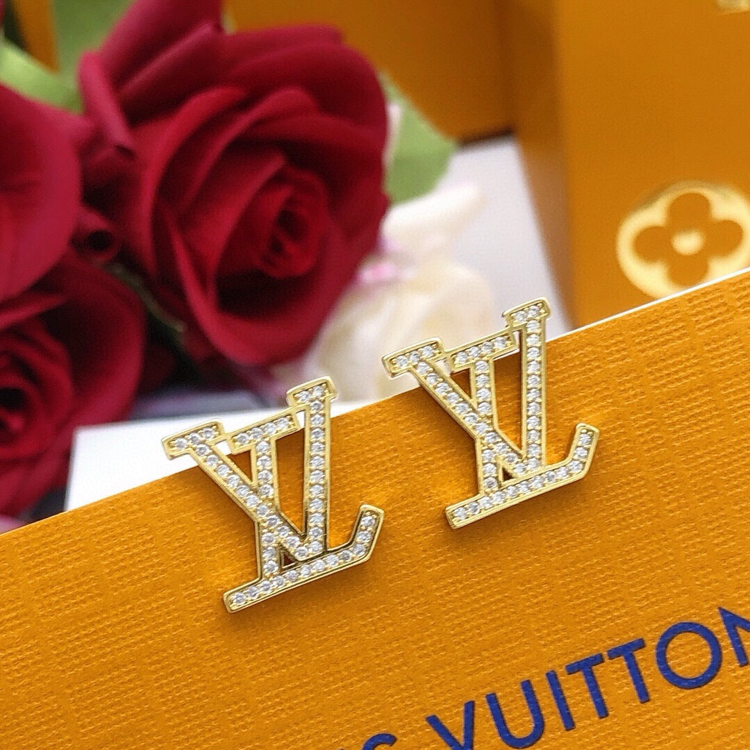 Letter Emblem Stud Earrings in Gold-Tone – Design 001 styled product view