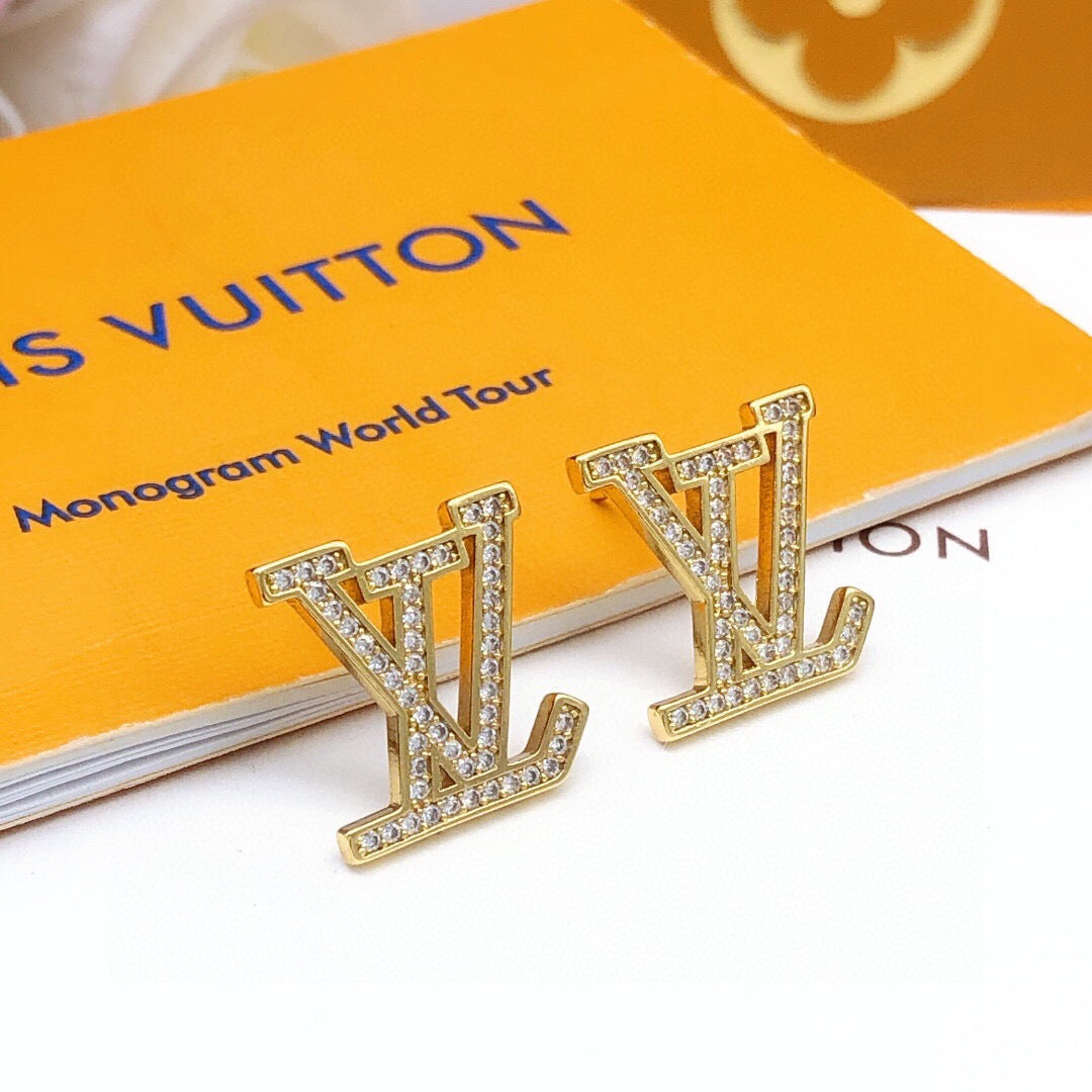 Letter Emblem Stud Earrings in Gold-Tone – Design 001 main product view