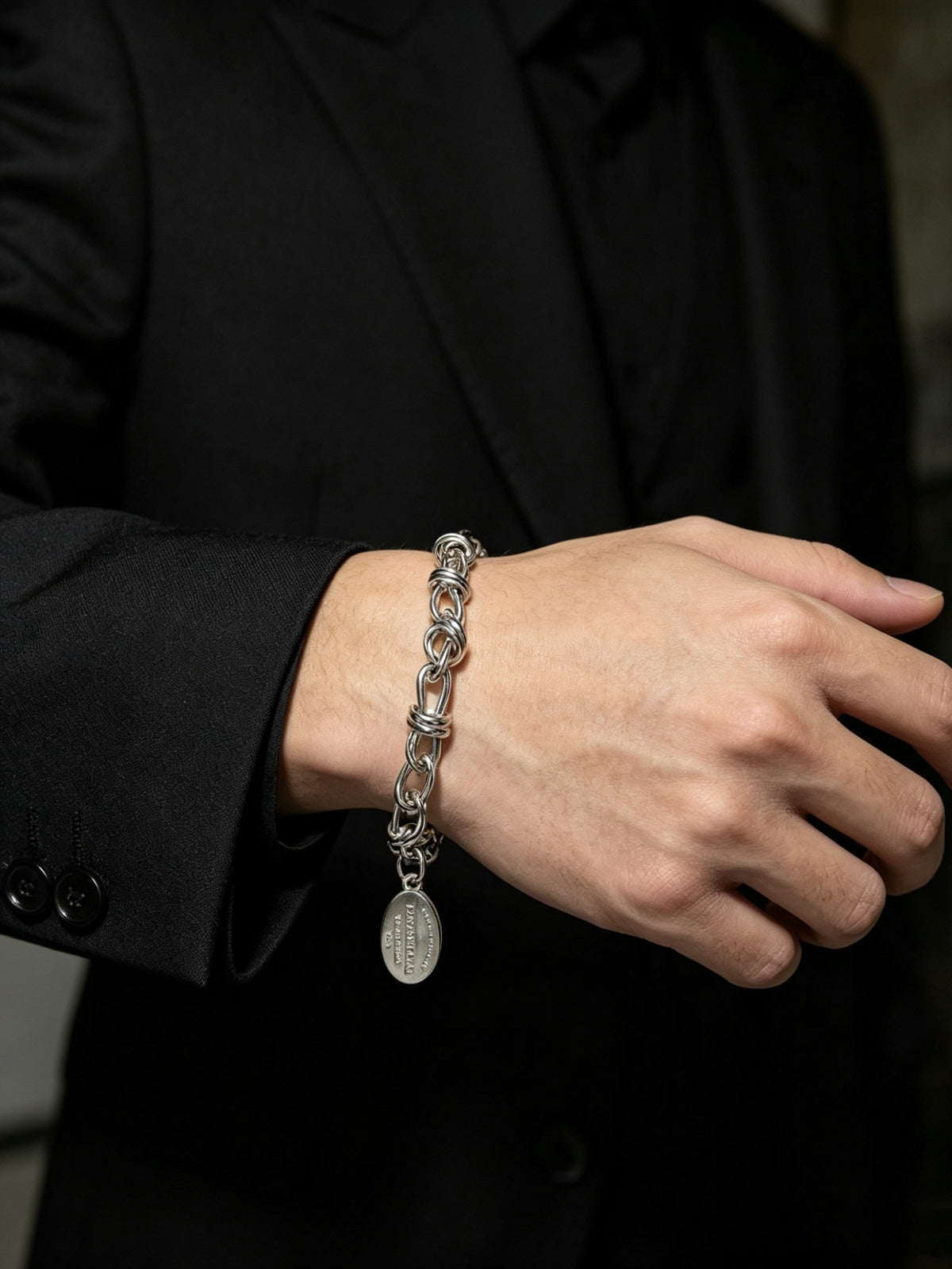 Signature Motif Bracelet in Silver-Tone – Vintage Detail – Design 03 front product view