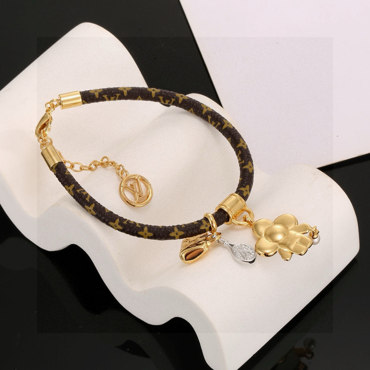 Floral Bangle in Polished Metal-Tone – Design 001 front product view