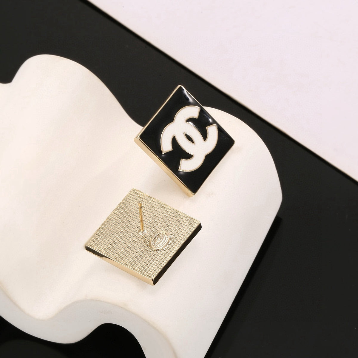 Double-C Emblem Stud Earrings in Gold-Tone – Design 006 styled product view