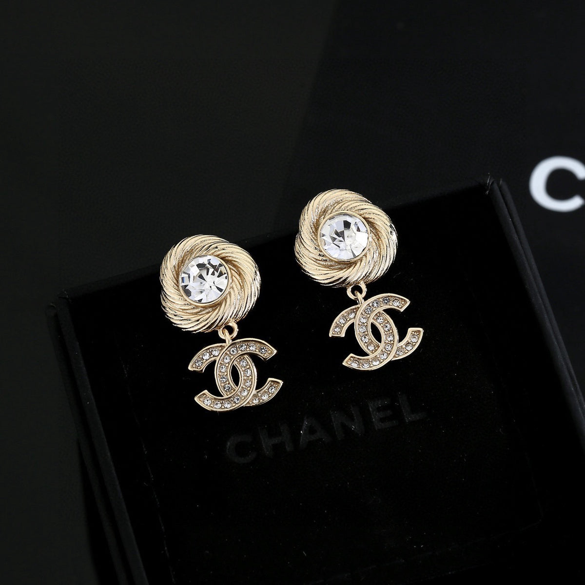 Double-C Emblem Stud Earrings in Gold-Tone – Design 001 main product view