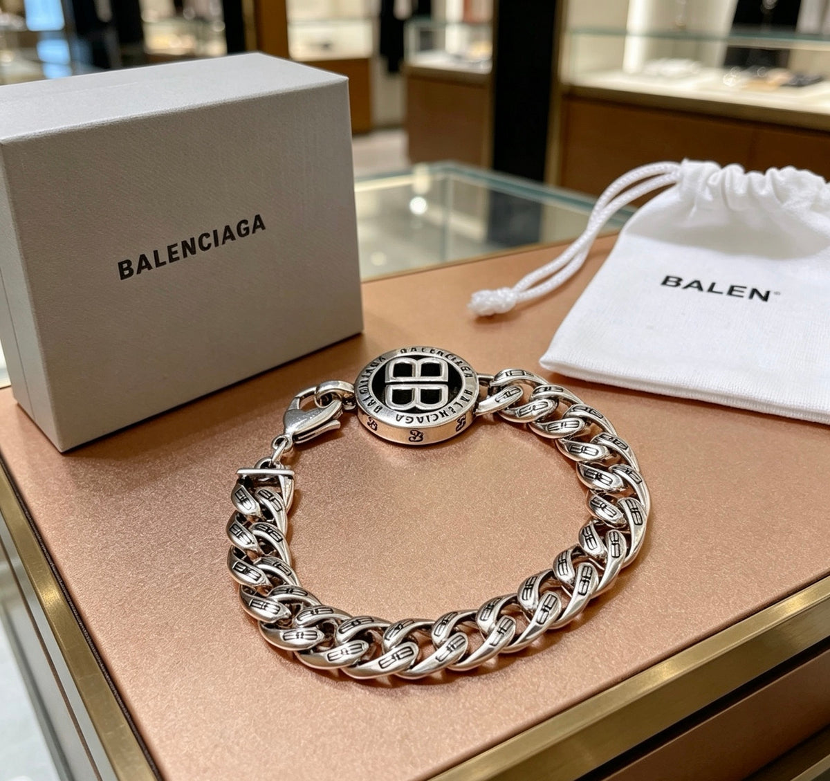 Geometric Emblem Bracelet in Polished Metal-Tone – Design 001 front product view