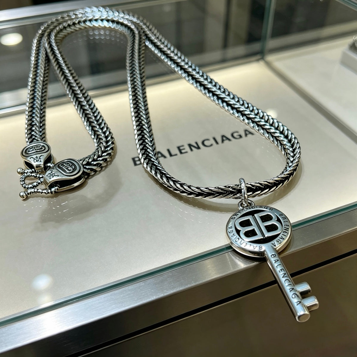Geometric Emblem Pendant Necklace in Polished Metal-Tone – Vintage Detail – Design 003 main product view