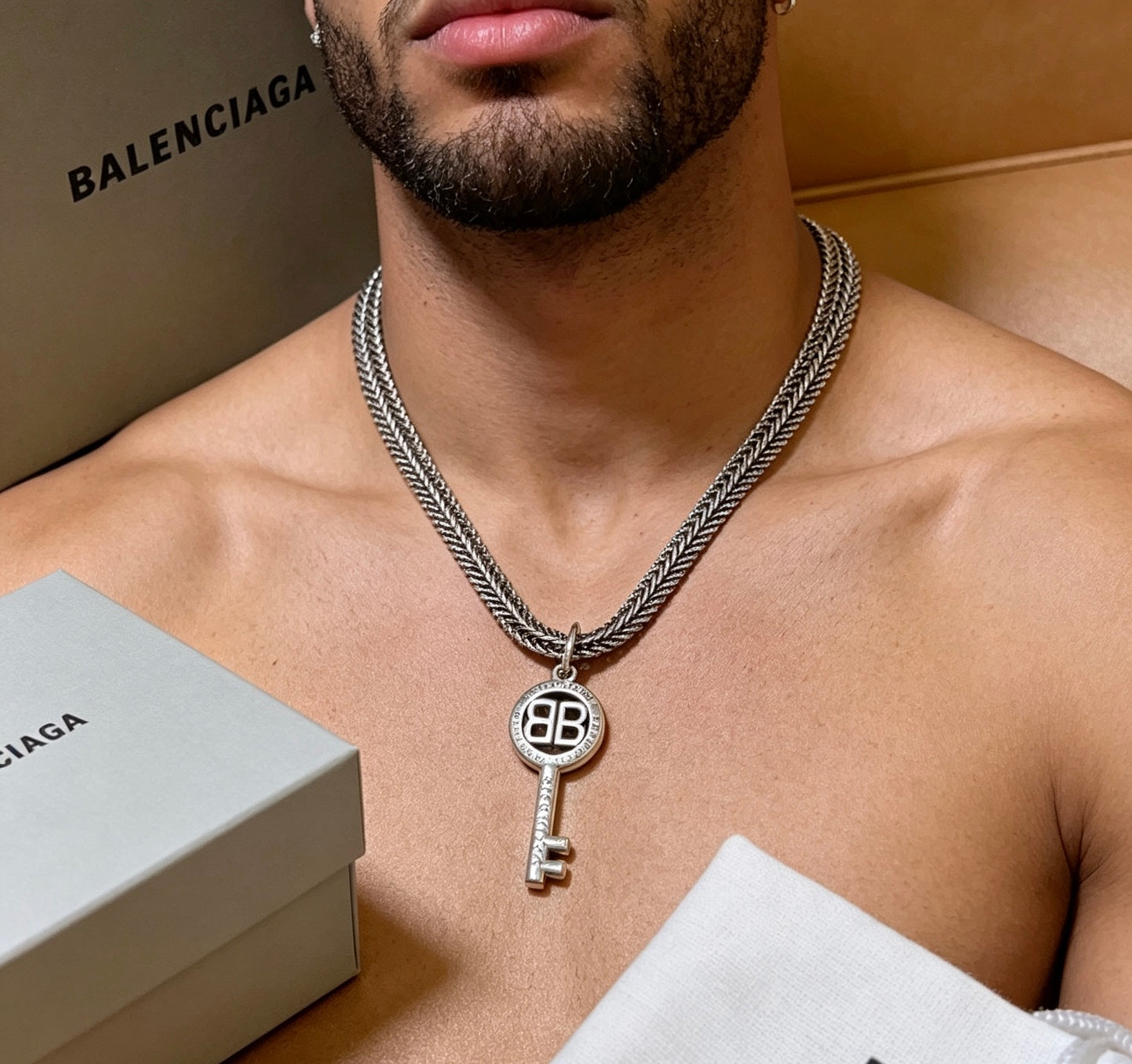 Geometric Emblem Pendant Necklace in Polished Metal-Tone – Vintage Detail – Design 003 close-up detail