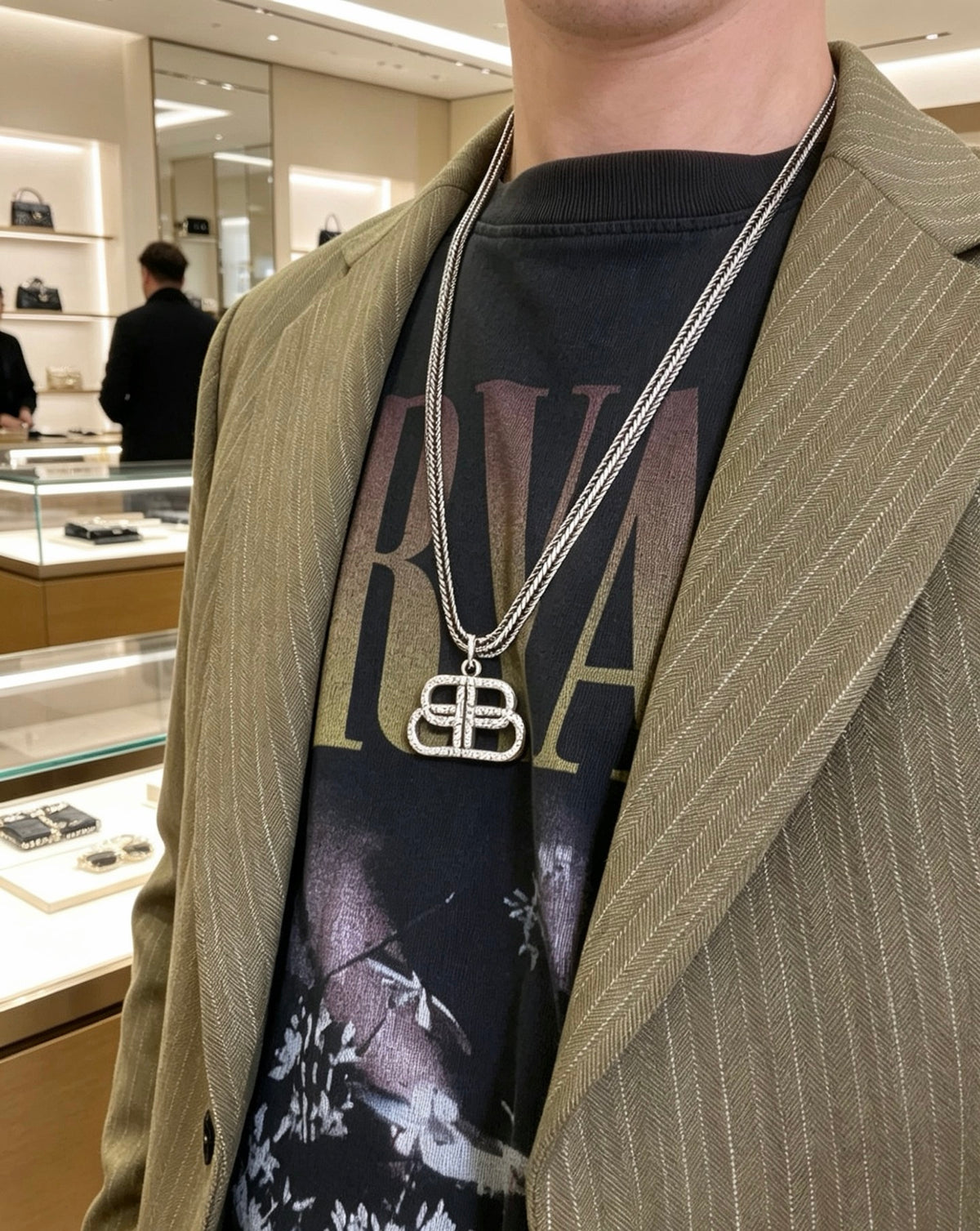 Geometric Emblem Pendant Necklace in Polished Metal-Tone – Vintage Detail – Design 002 front product view