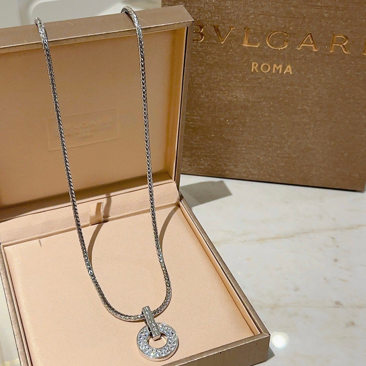 Geometric Emblem Pendant Necklace in Gold-Tone – Design 001 detail view